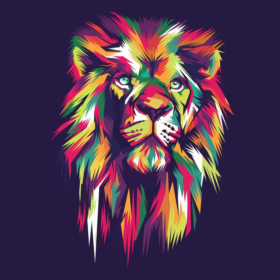 Colorful Lion head modern pop art style
