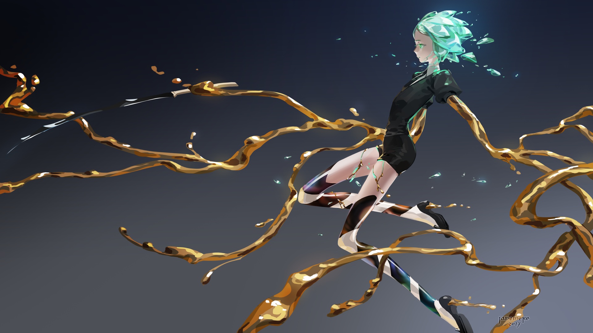 janemere houseki no kuni phosphophyllite heels sword thighhighs wallpaper