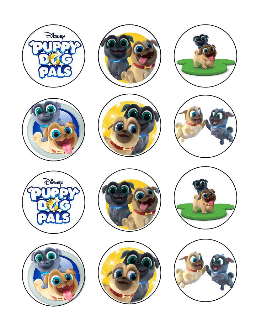 Disney Puppy Dog Pals Logo Bingo Rolly Edible Cupcake Topper Image AB