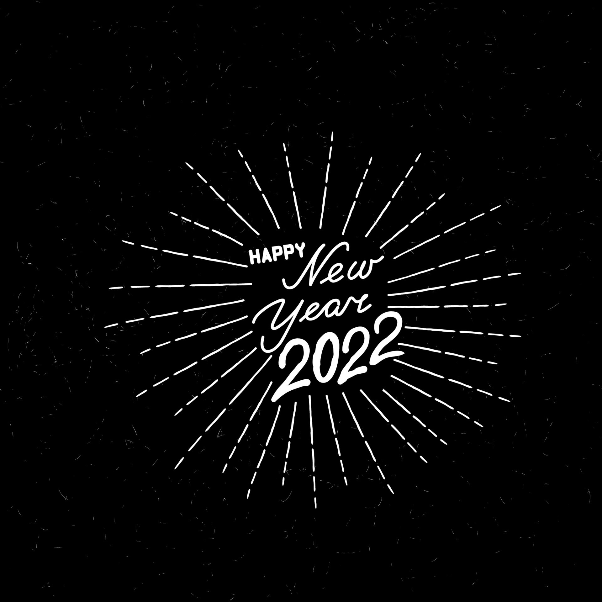 Happy New Year black noise background. Winter holiday grunge greeting card design. Happy Winter Holiday Wallpaper. Doodle Greeting Card with handwritten Lettering HAPPY NEW YEAR 2022