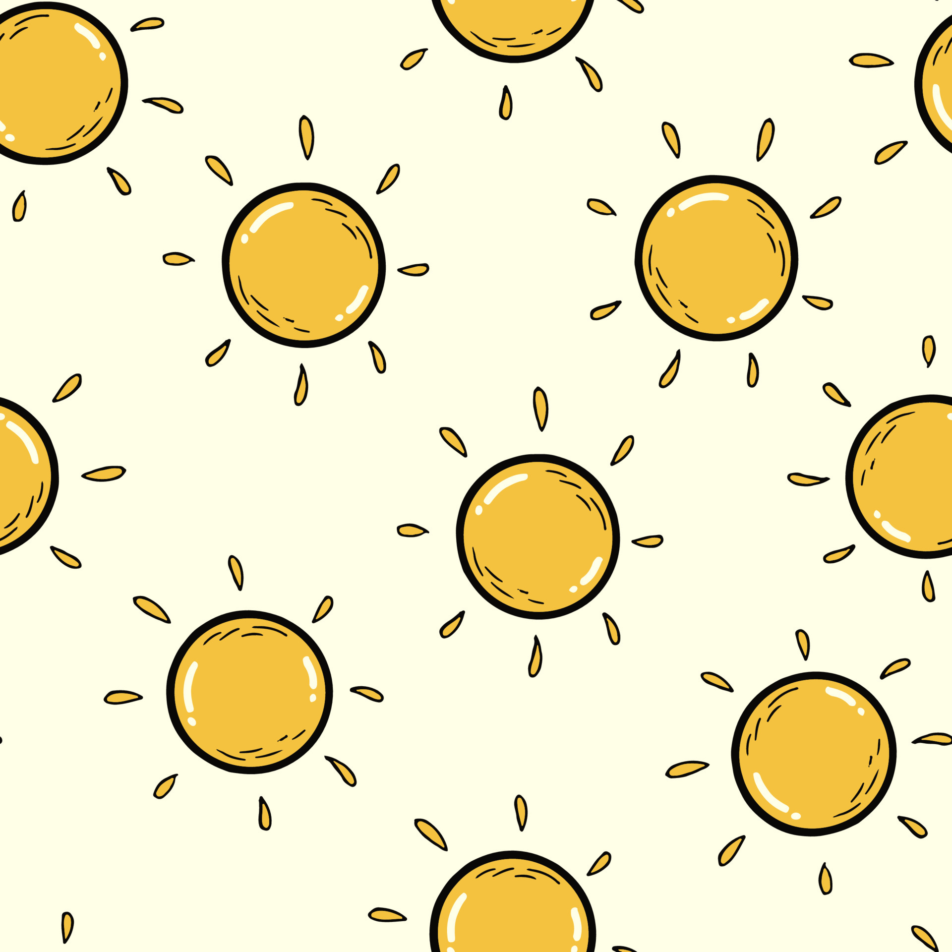 cute seamless pattern with hand drawn suns for summer prints, posters, wrapping paper, background, wallpaper, scrapbooking, textile, kids fashion, stationary, etc. EPS 10