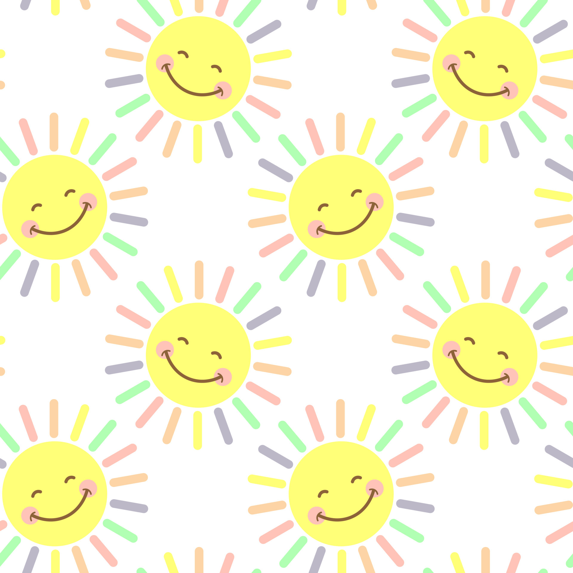 Summer pattern for children, cute smiling sun with colorful rays. Doodle illustration for print, textile, wallpaper, children's bedroom decor