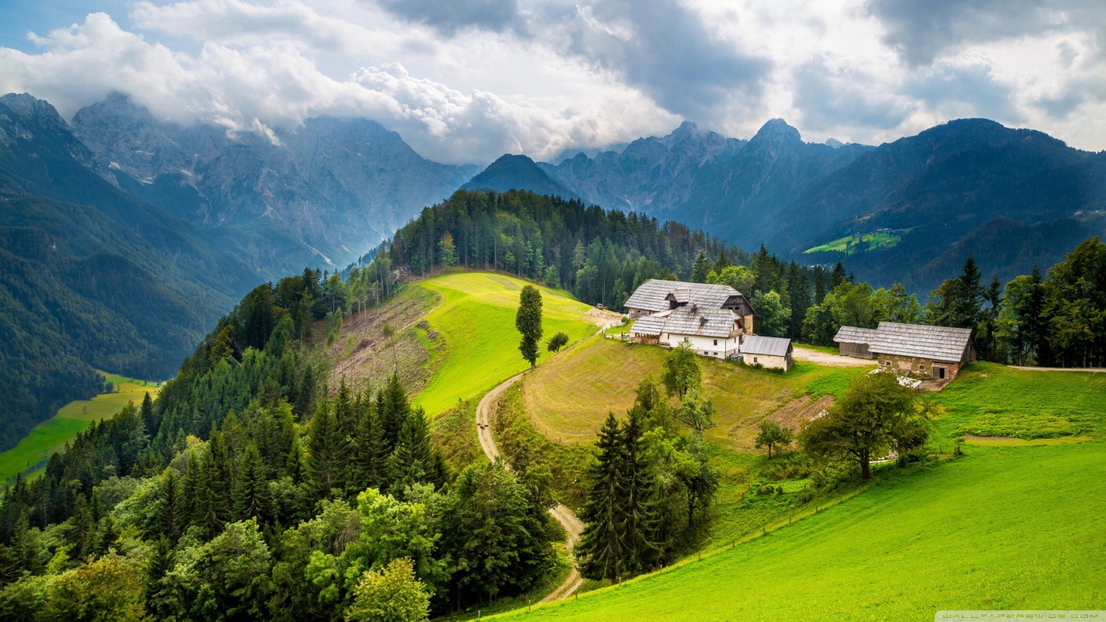 Houses On Hill Between Mountains Ultra HD Desktop Background Wallpaper for 4K UHD TV, Tablet