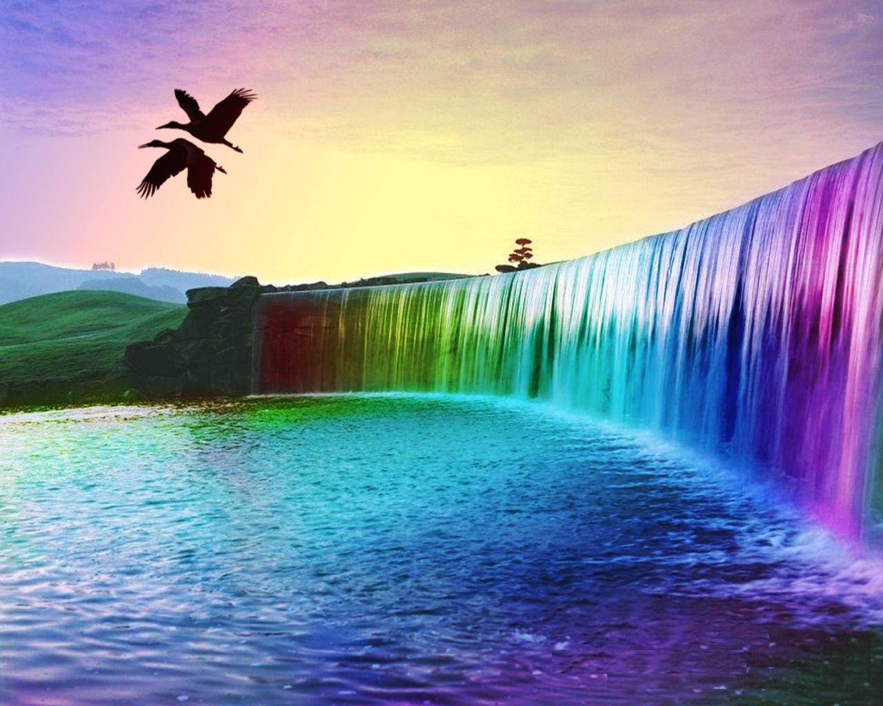 Neon Waterfall Wallpaper