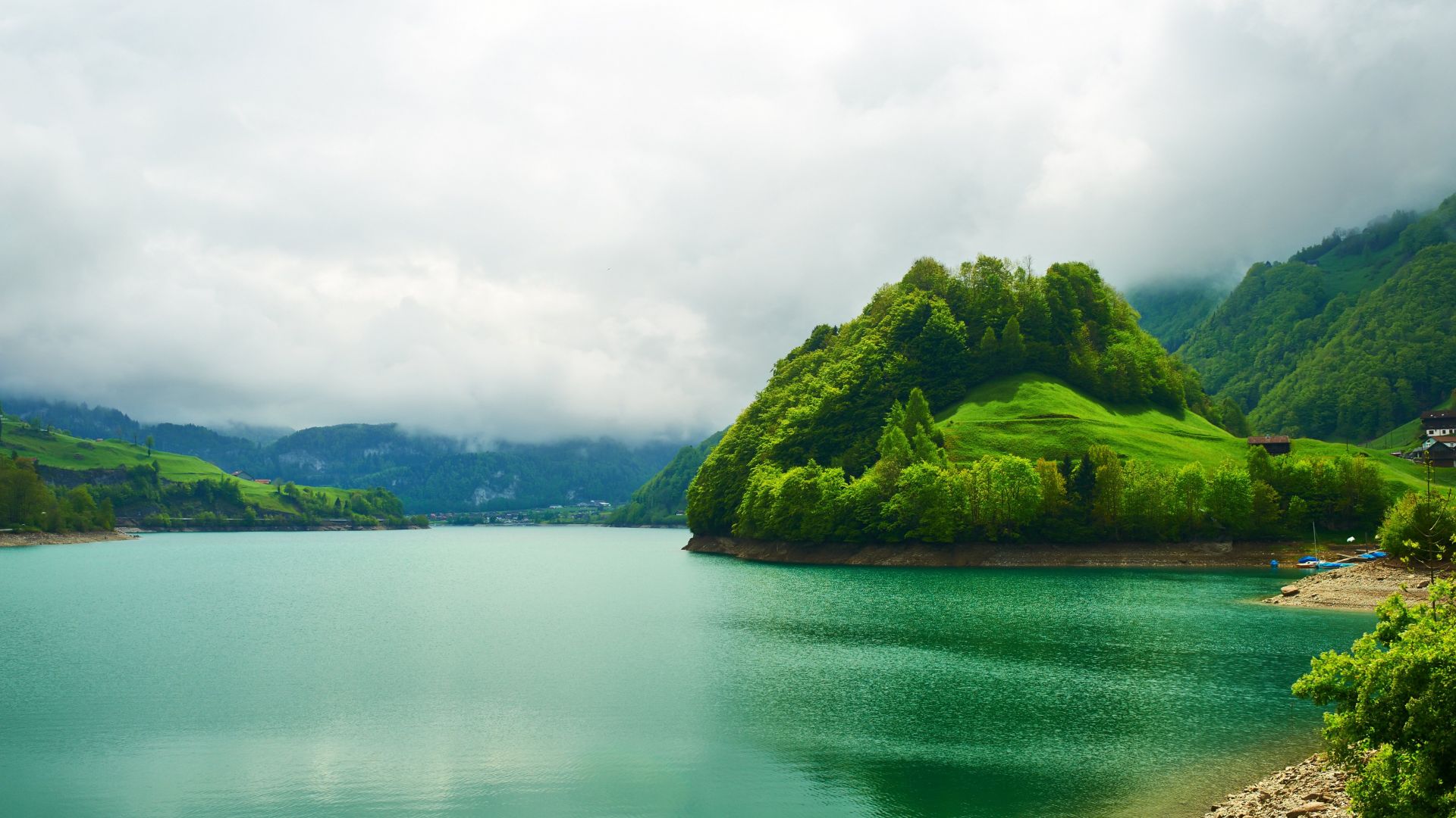 Desktop Wallpaper Switzerland's Emerald Mountain, Lake, Landscape, Beautiful Nature, HD Image, Picture, Background, M Kmed