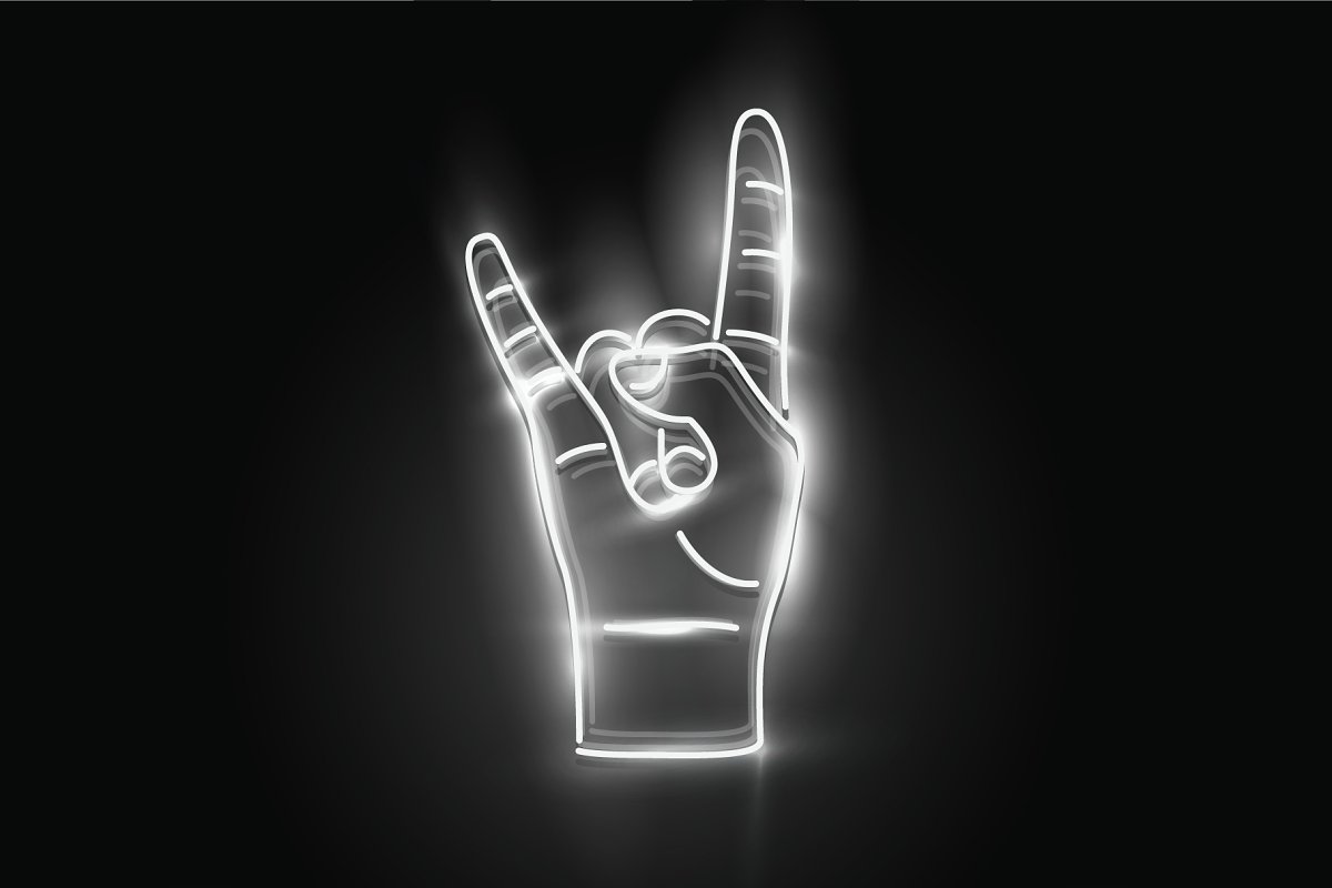 Rock N Roll Hand White Neon Sign