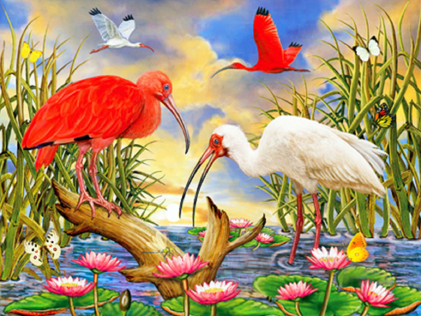 bird flower wallpaper, bird, indigo bunting, cardinal, beak, plant