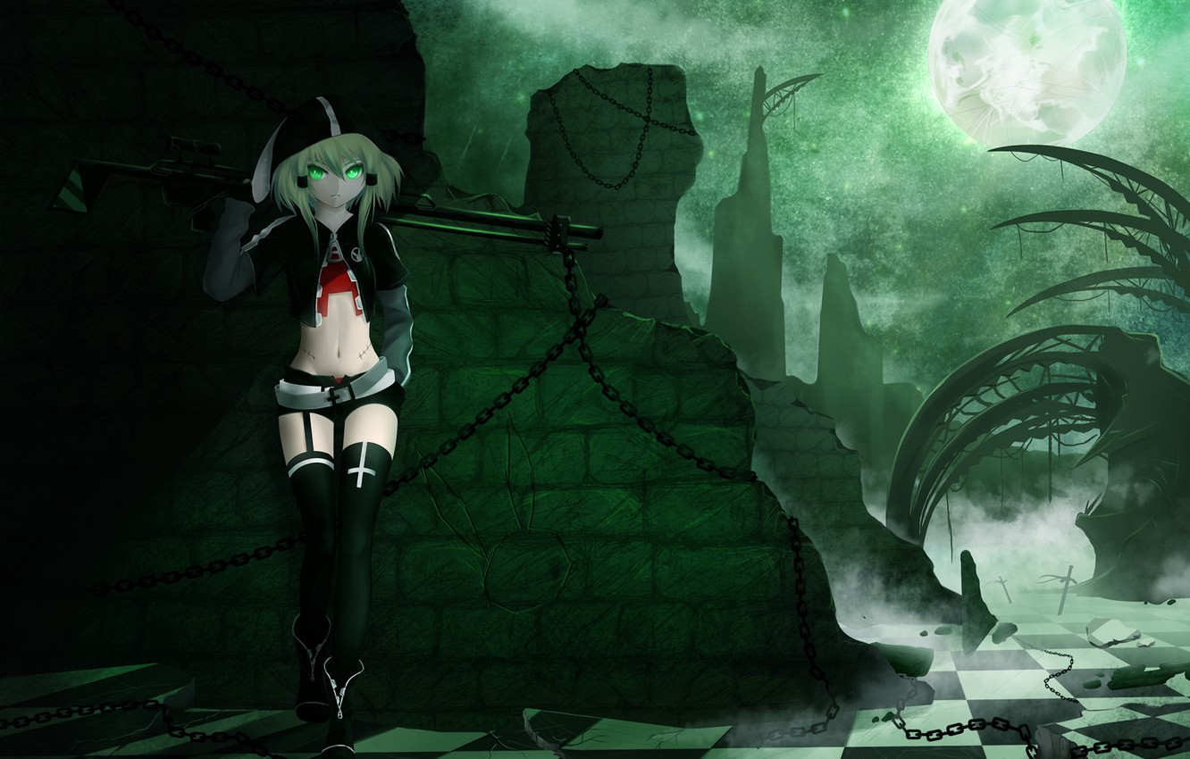 Wallpaper dark, Moon, green eyes, anime, anime girl image for desktop, section сэйнэн