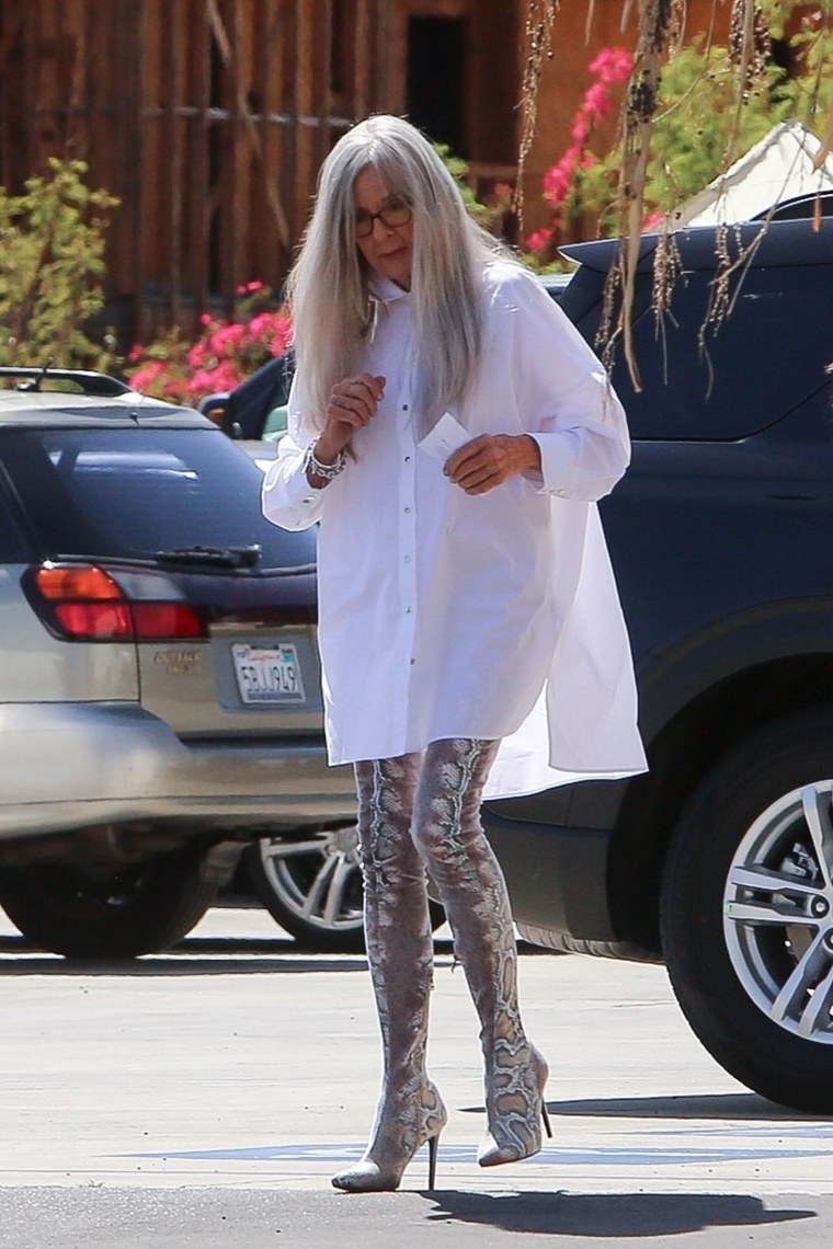 Diane Keaton Stuns In Thigh High Snakeskin Boots On Set Of Film