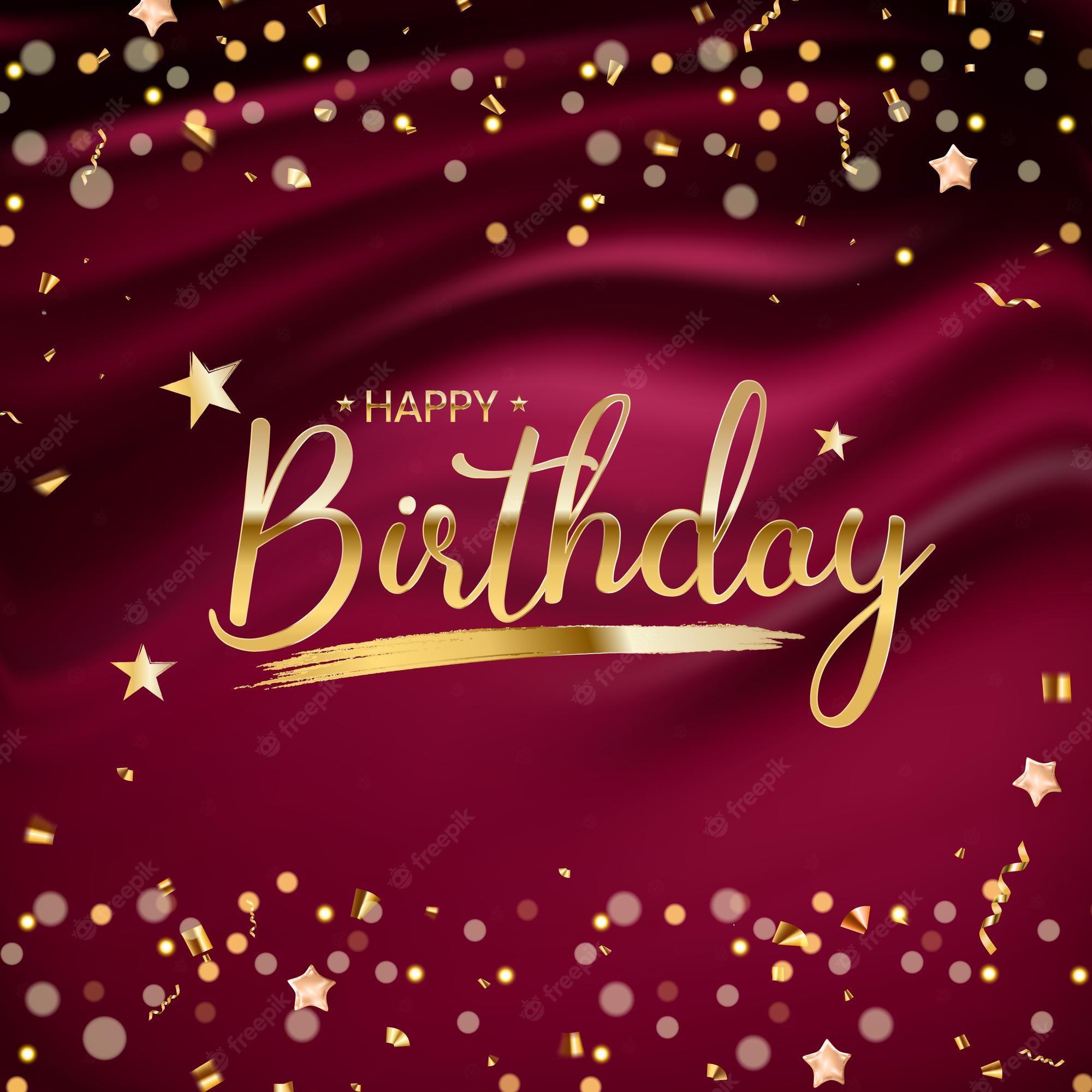 Premium Vector. Happy birthday background with golden confetti and sparkle bokeh lights. vector illustration