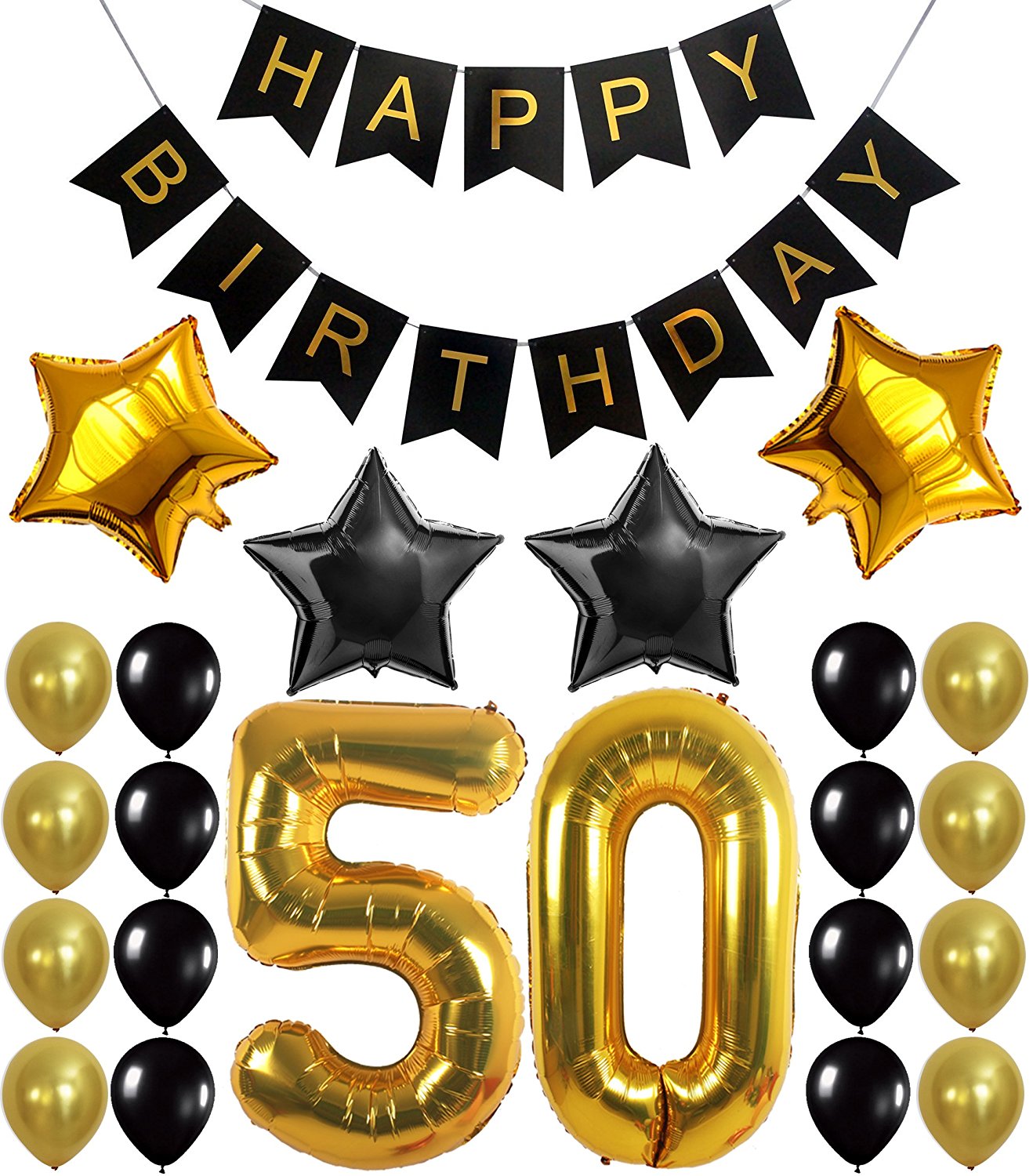 50th Birthday Decoration Kit Black And Gold Color