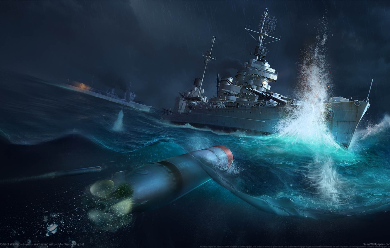 Wallpaper sea, the explosion, torpedo, destroyer, World of Warships, Battle of Tassafaronga, World of warships, The battle at Tassafaronga image for desktop, section игры