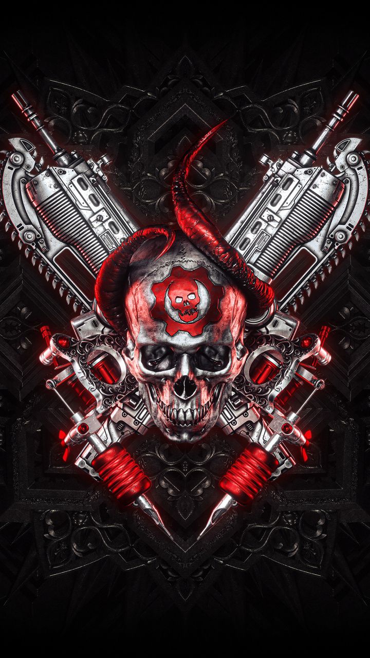 Gears of war, skull and guns, Logo, 720x1280 wallpaper