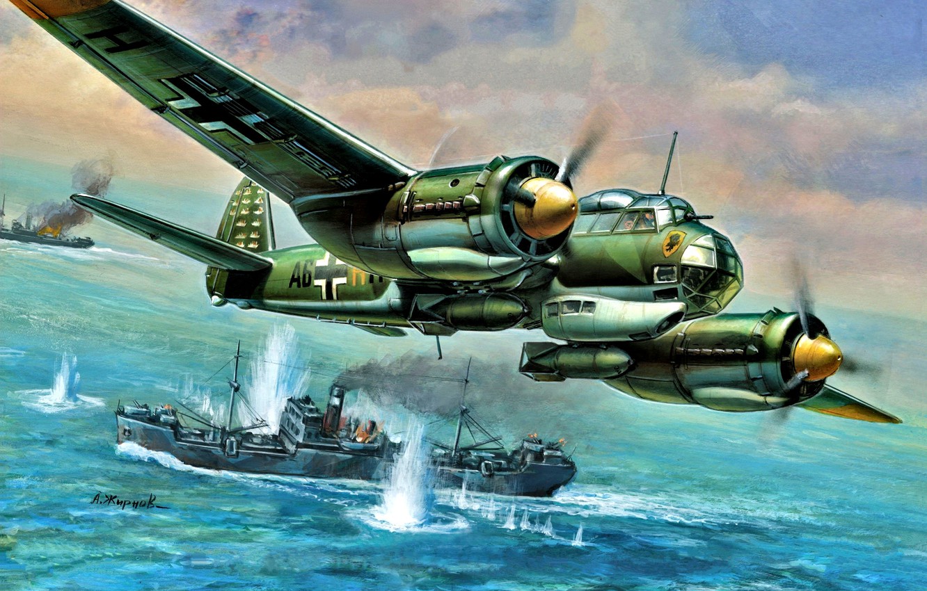 Wallpaper Sea, Explosions, The Ship, Junkers, Ju 88, High Speed Bomber, Ju.88A 4, Werner Baumbach, Kampfgeschwader 30 Adler Image For Desktop, Section авиация