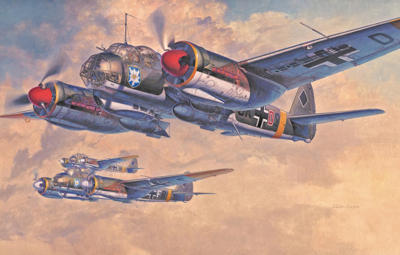 Wallpaper war, art, painting, aviation, ww2, german bomber, Junkers Ju - for desktop, section авиация