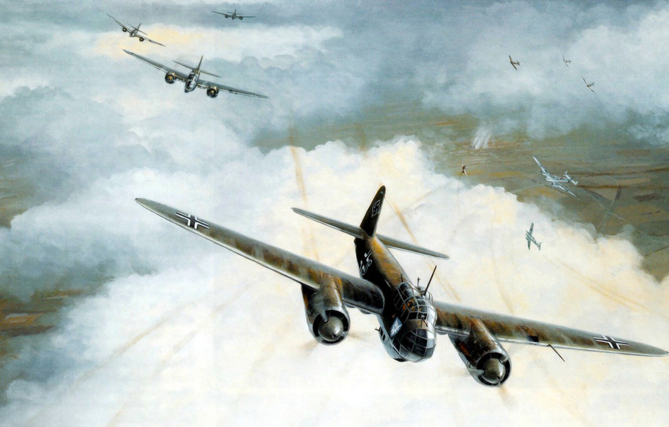 Wallpaper bomber, war, art, airplane, painting, aviation, ww2, Junkers Ju - for desktop, section авиация