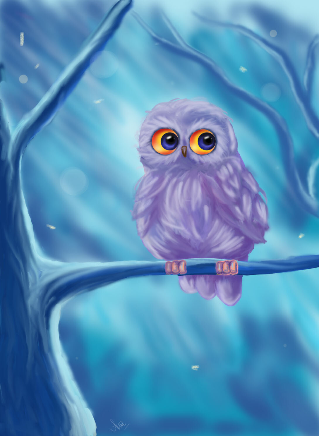 owl on a tree in a fairy forest