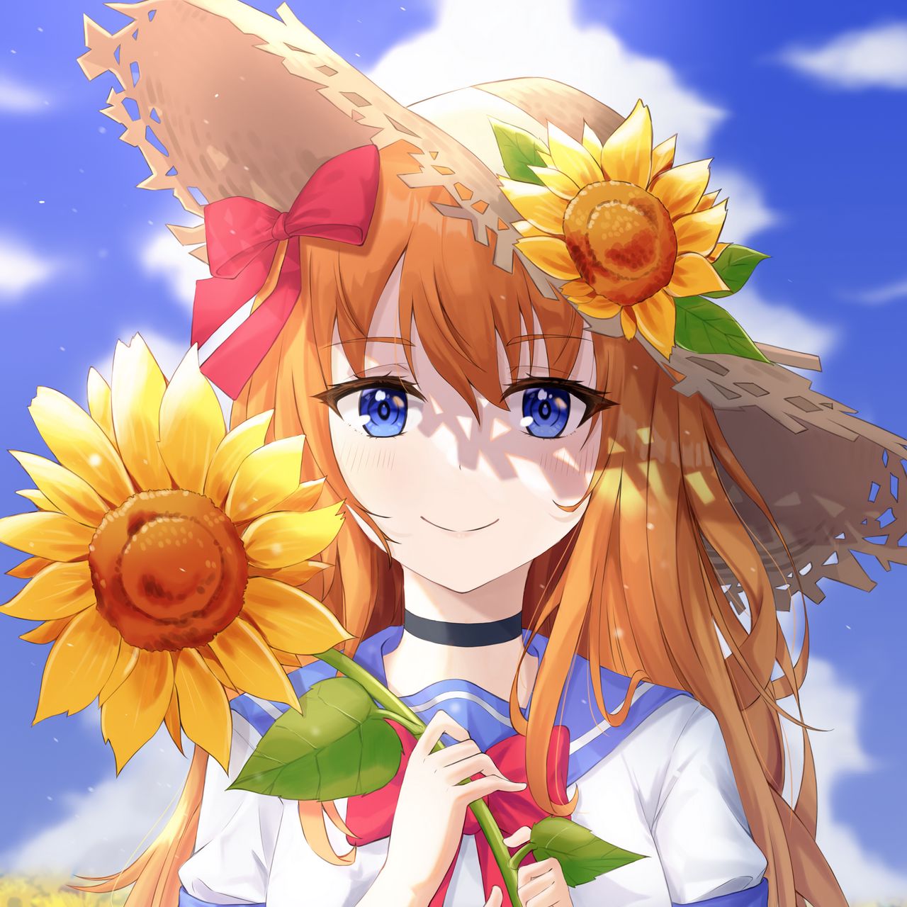 Download wallpaper 1280x1280 girl, flower, sunflower, summer, anime, art ipad, ipad 2, ipad mini for parallax HD background