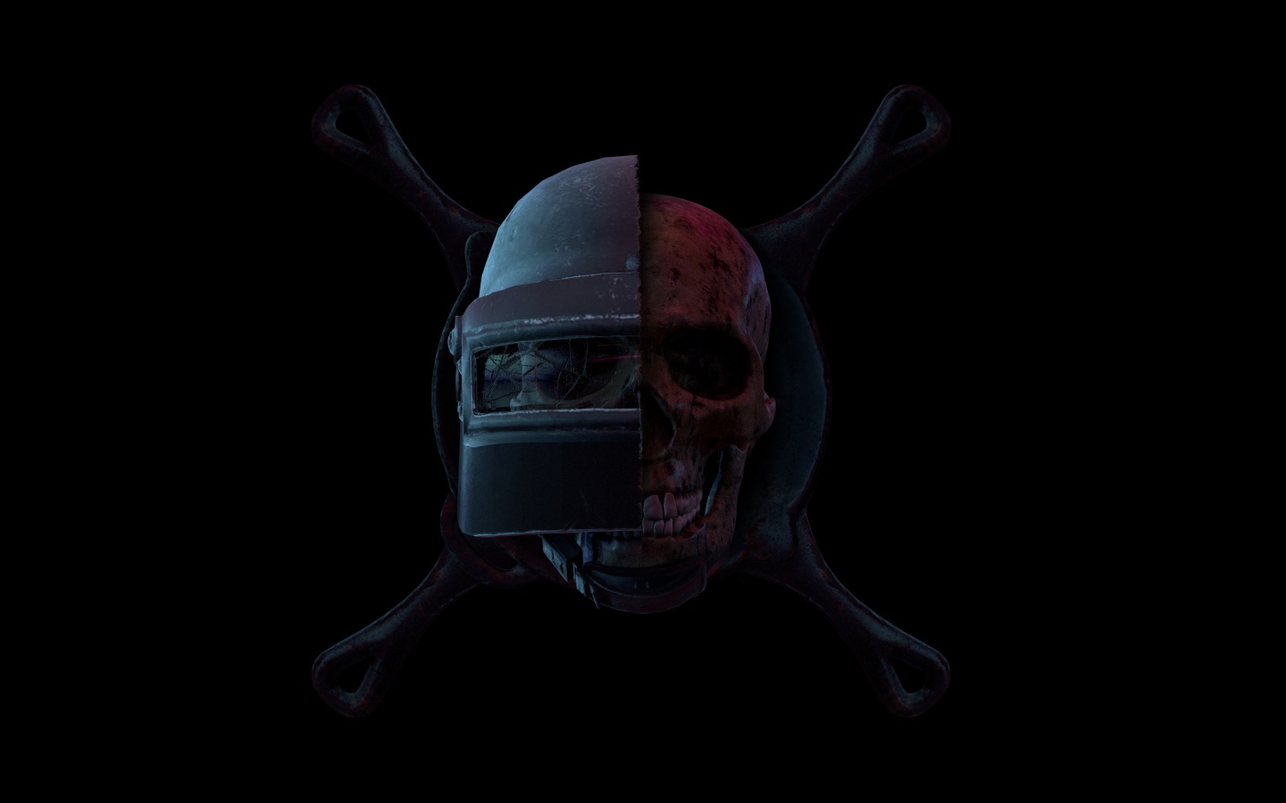 PUBG Wallpaper 4K, Helmet, Skull, Black Background, Black Dark