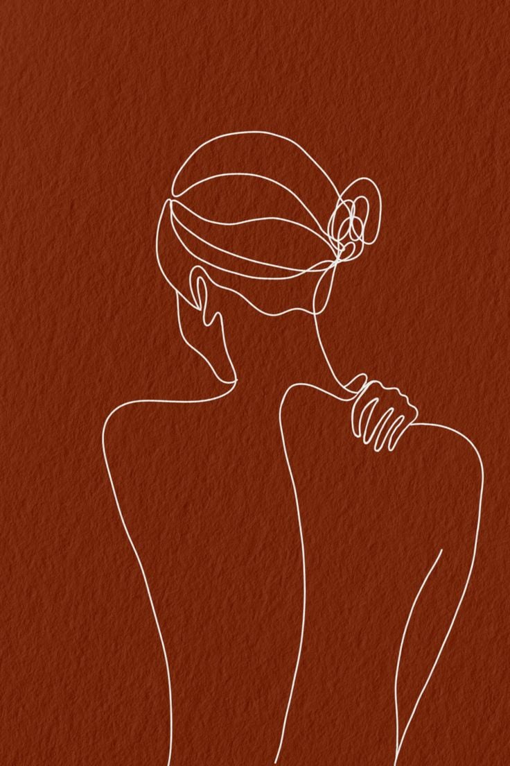 Woman line drawing nude terracotta