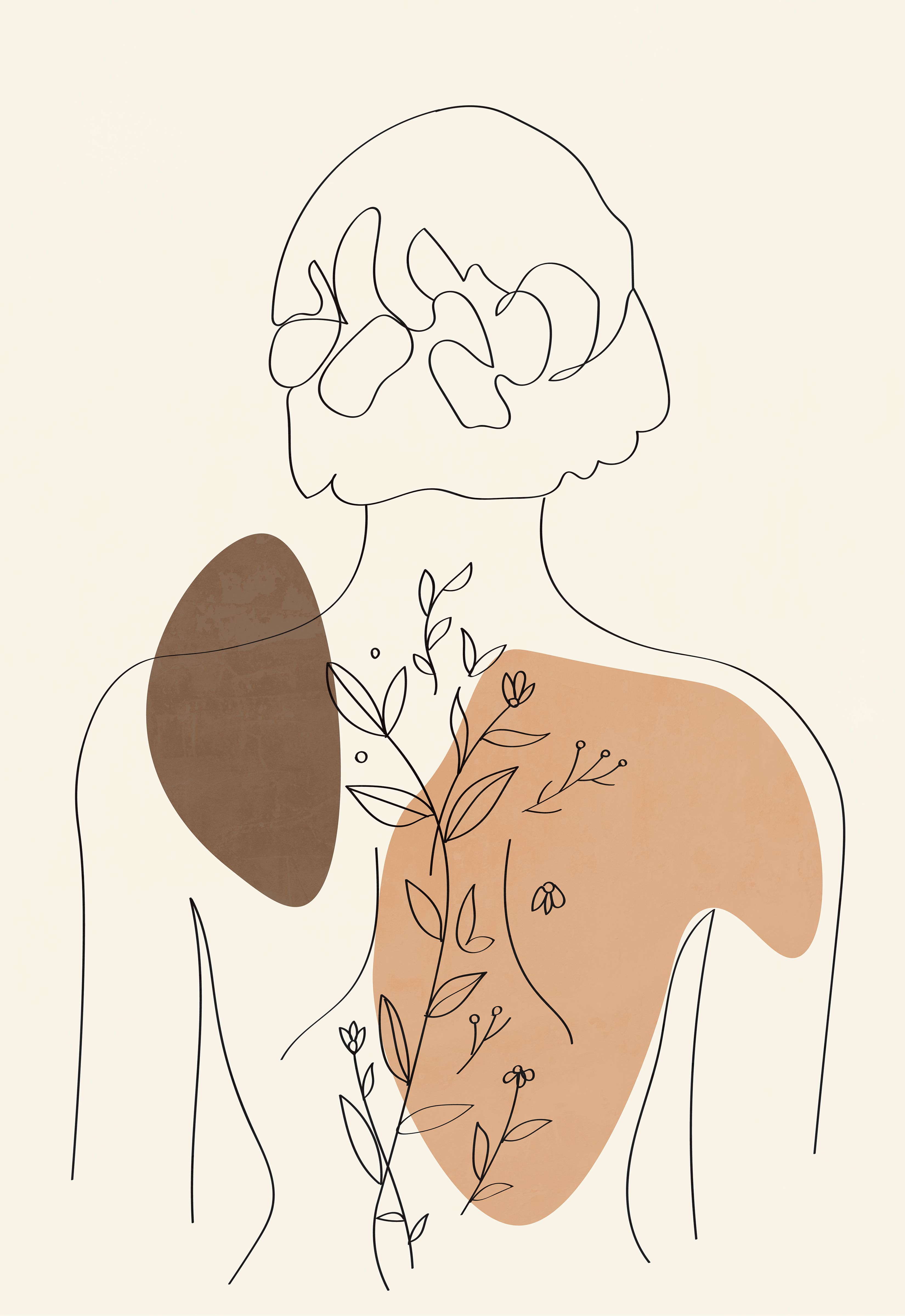 Premium Vector  Vector line art of woman and flowers aesthetic minimal  line drawing