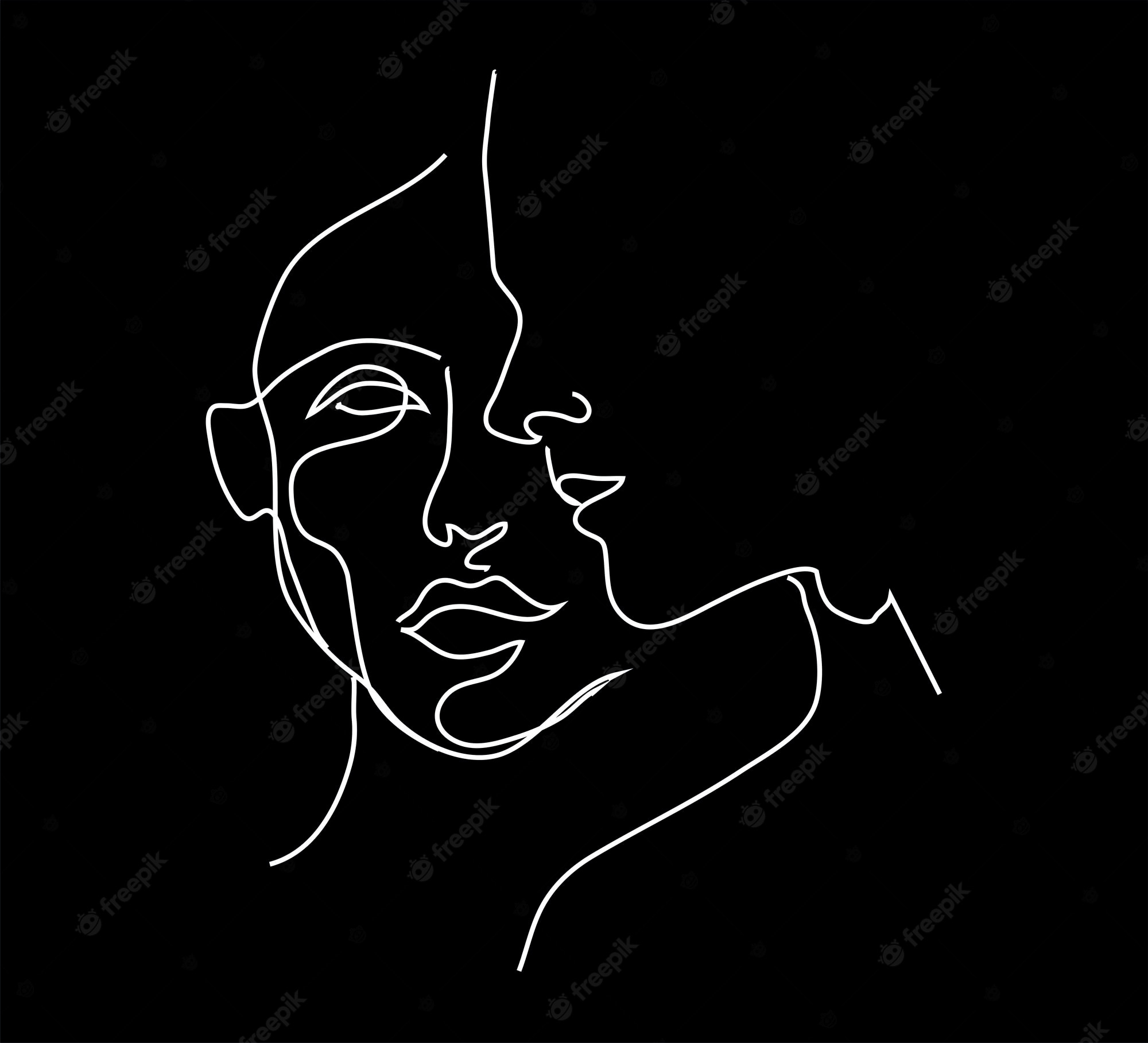 Premium Vector. Continuous line drawing one line face fashion concept woman beauty minimalist vector illustration for tshirt human faces on isolated black background