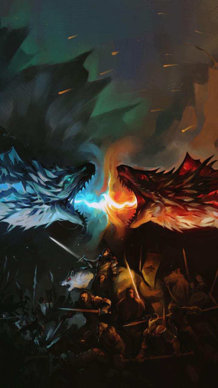 Game of thrones, tv series, dragons' fight, fan art, 720x1280 wallpaper