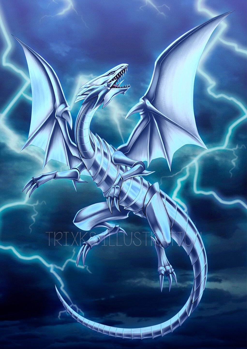 Blue Eyes White Dragon. Yu Gi Oh Creature Fanart, Trixks Illustration