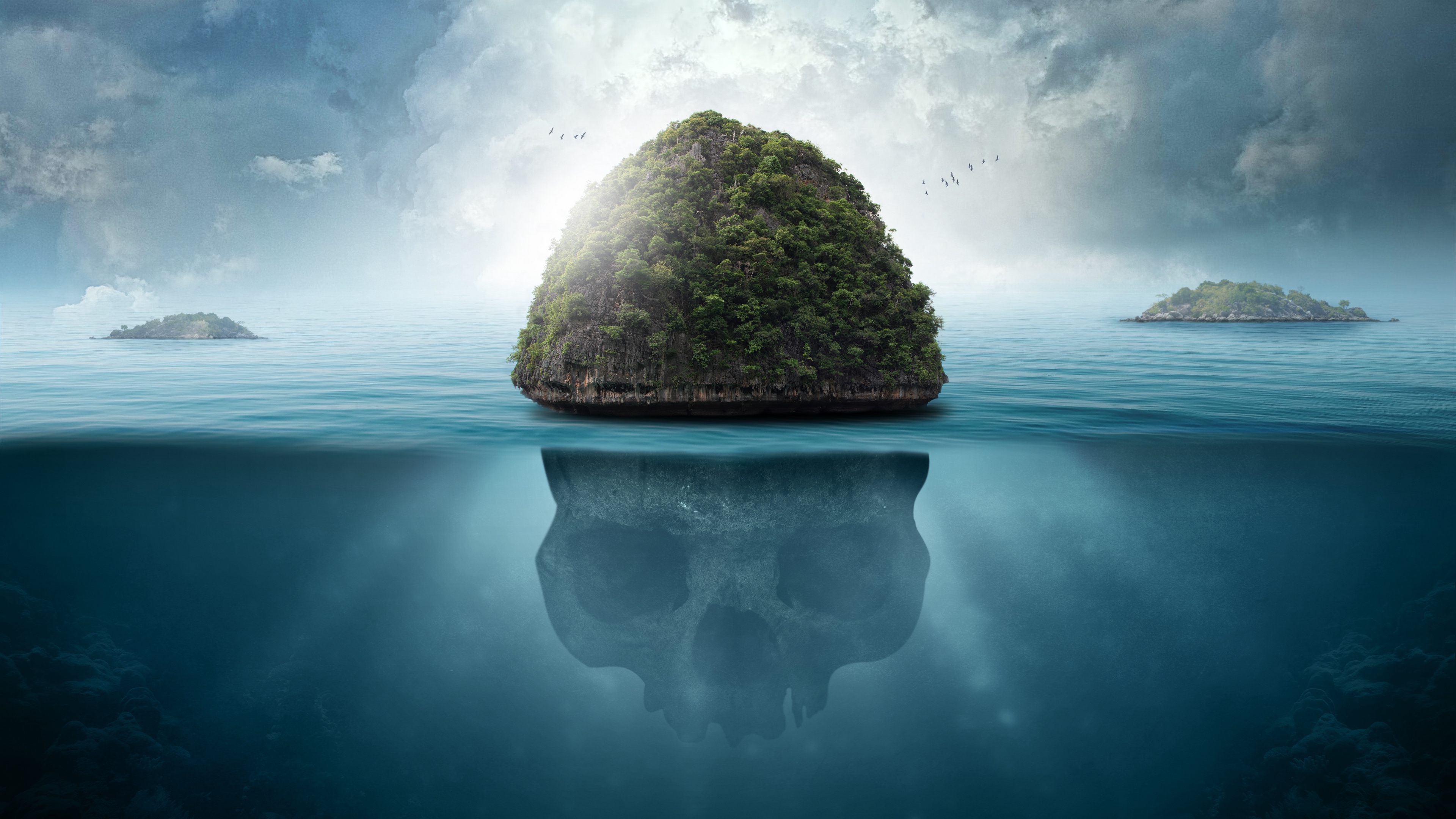 Wallpaper Island, Skull, Underwater, Secrets Island Wallpaper 4k