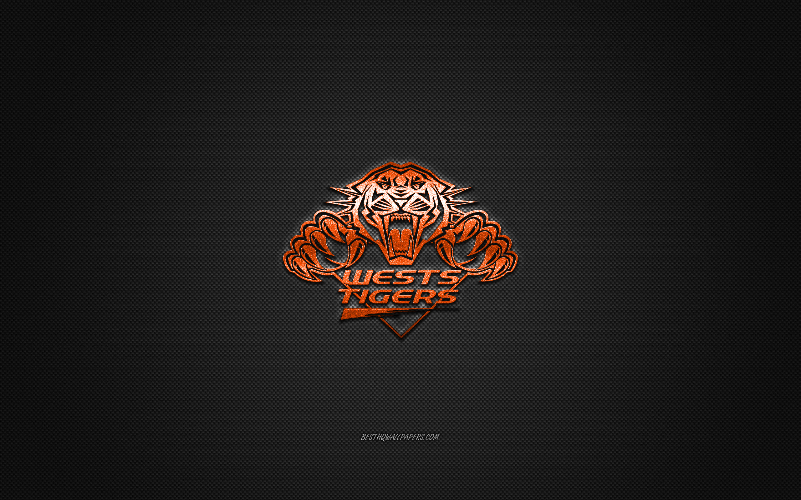 Download wallpaper Wests Tigers, Australian rugby club, NRL, orange logo, green carbon fiber background, National Rugby League, rugby, Sydney, Australia, Wests Tigers logo for desktop with resolution 2560x1600. High Quality HD picture