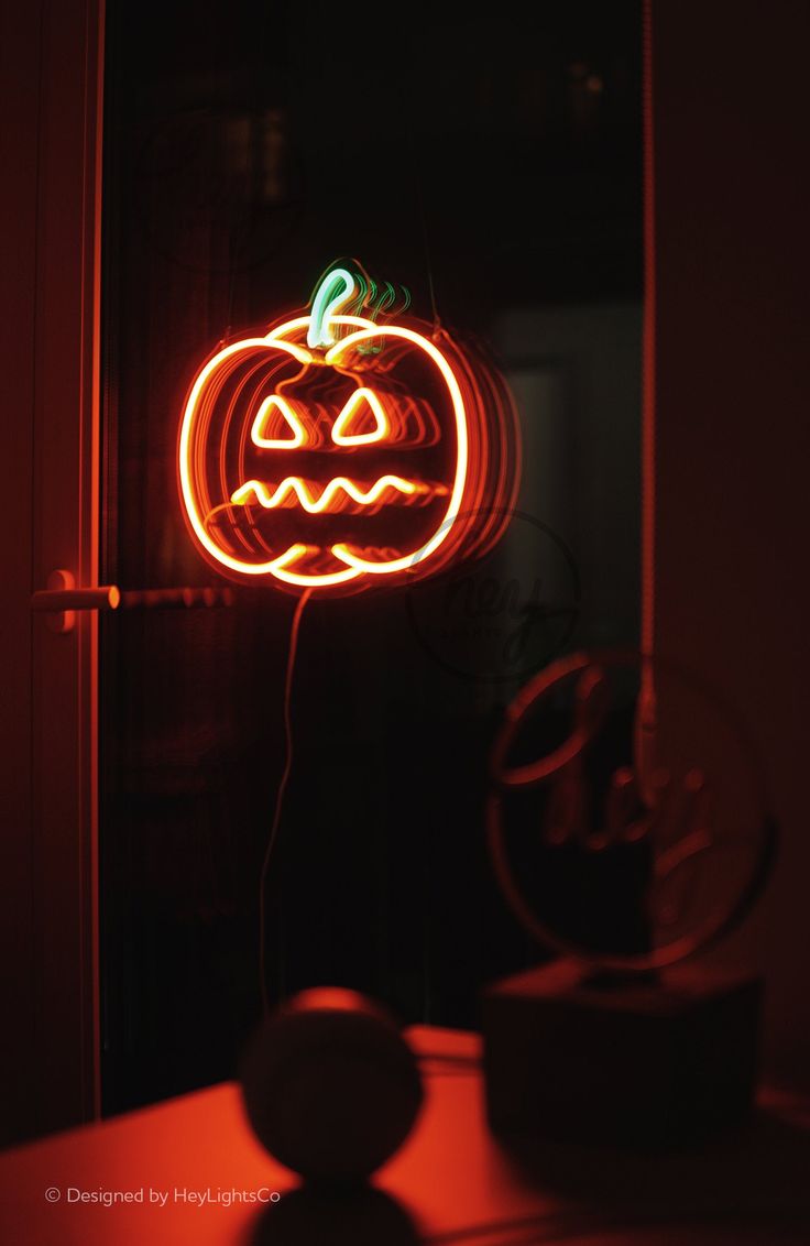 Pumpkin Neon Sign. Spooky Halloween Led neon lamp. Halloween light decor