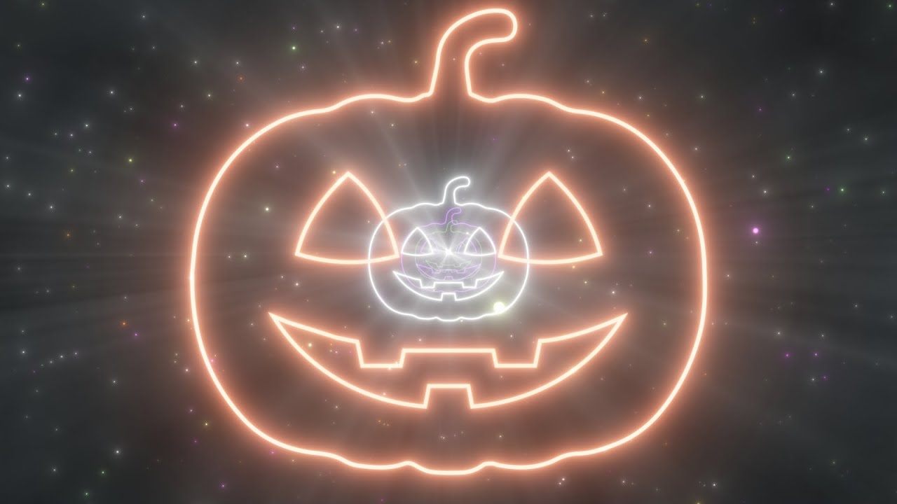 Spooky Pumpkin Halloween Shape Neon Lights Tunnel Moving in Night Sky 4K Motion Wallpaper Background