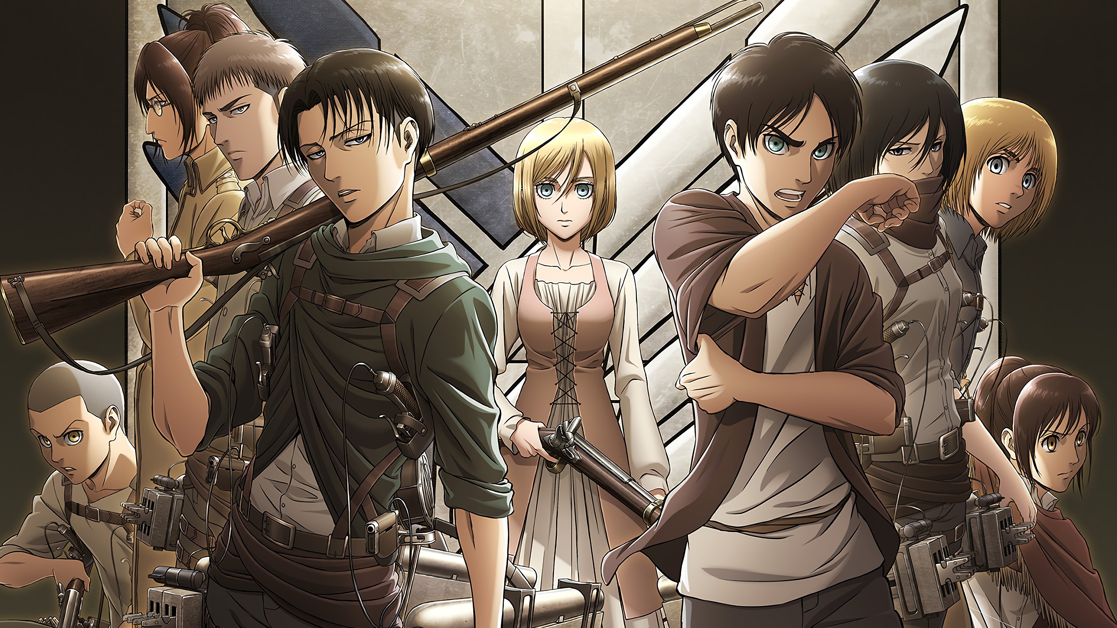 Levi Eren Krista Attack on Titan Characters 4K Wallpaper