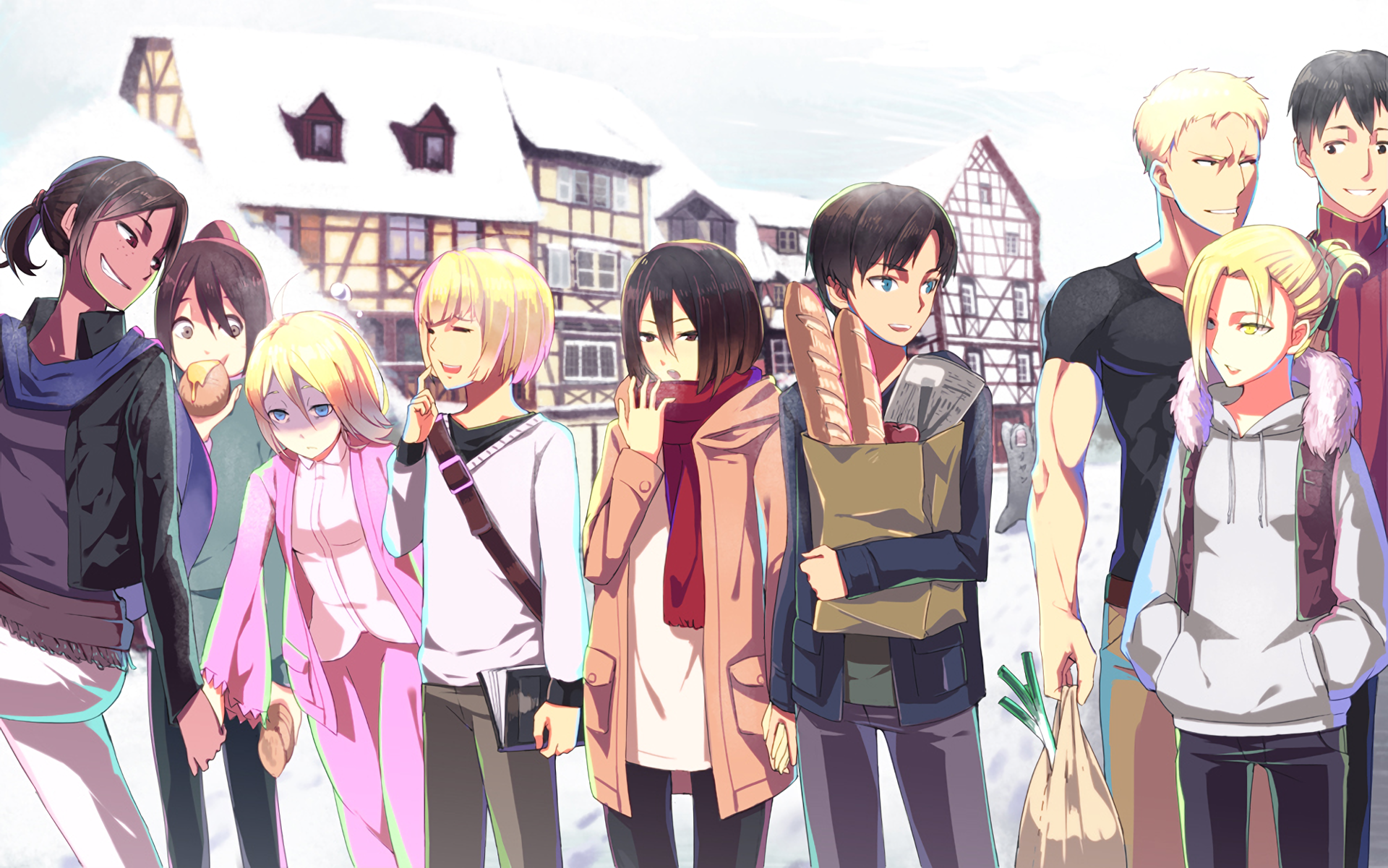 Mikasa Ackerman Eren Yeager Armin Arlert Annie Leonhart Bertholdt Hoover Historia Reiss Reiner Braun Wallpaper:1920x1201