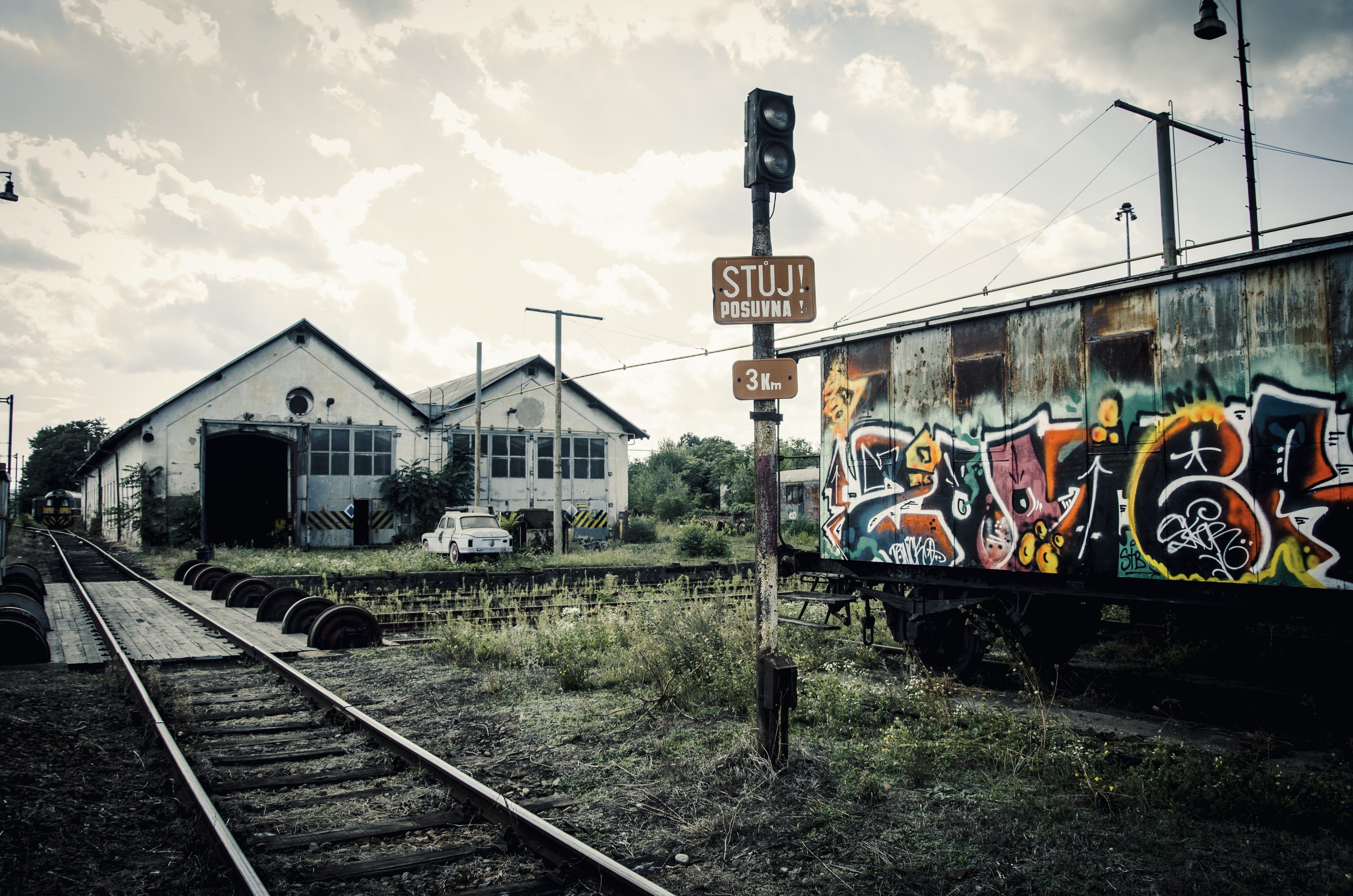 HD wallpaper: train traffic light wallpaper, old, old car, rust, rail yard