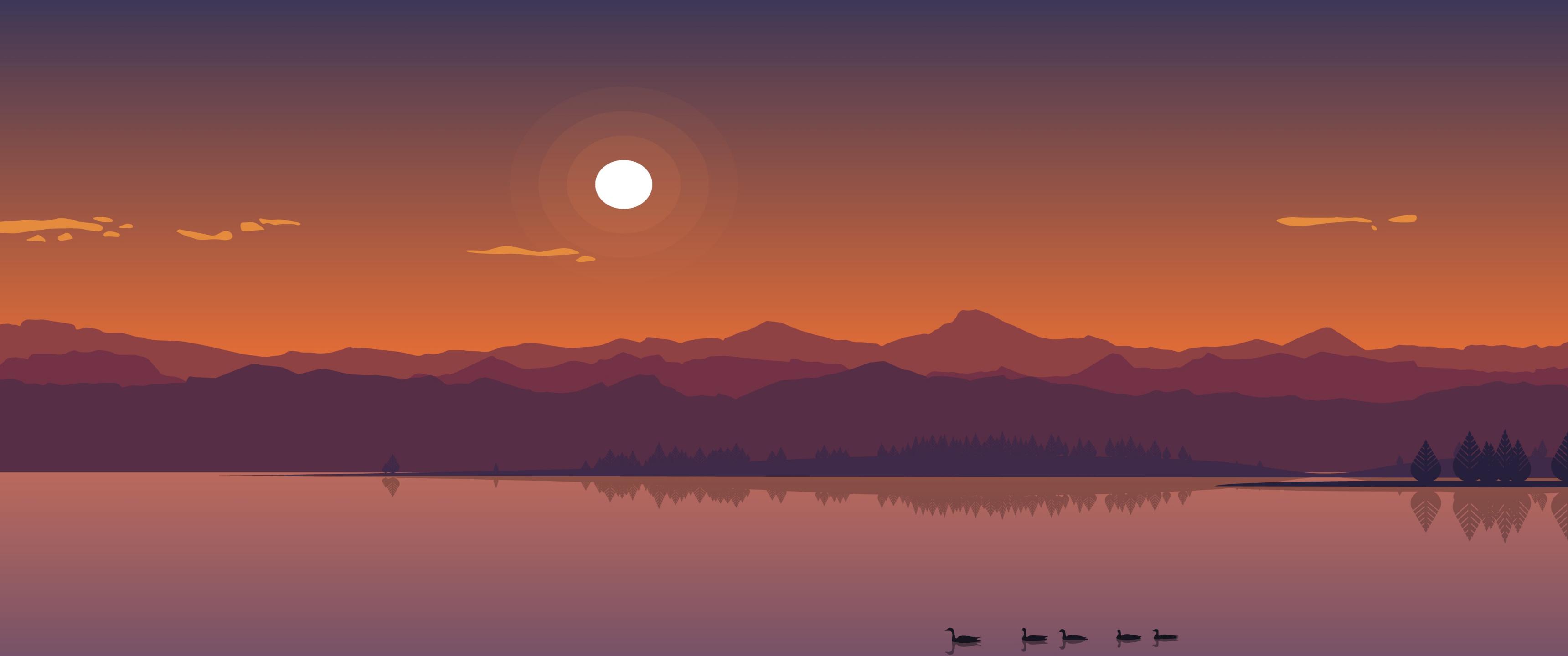 Sunset landscape minimalist (3440x1440)