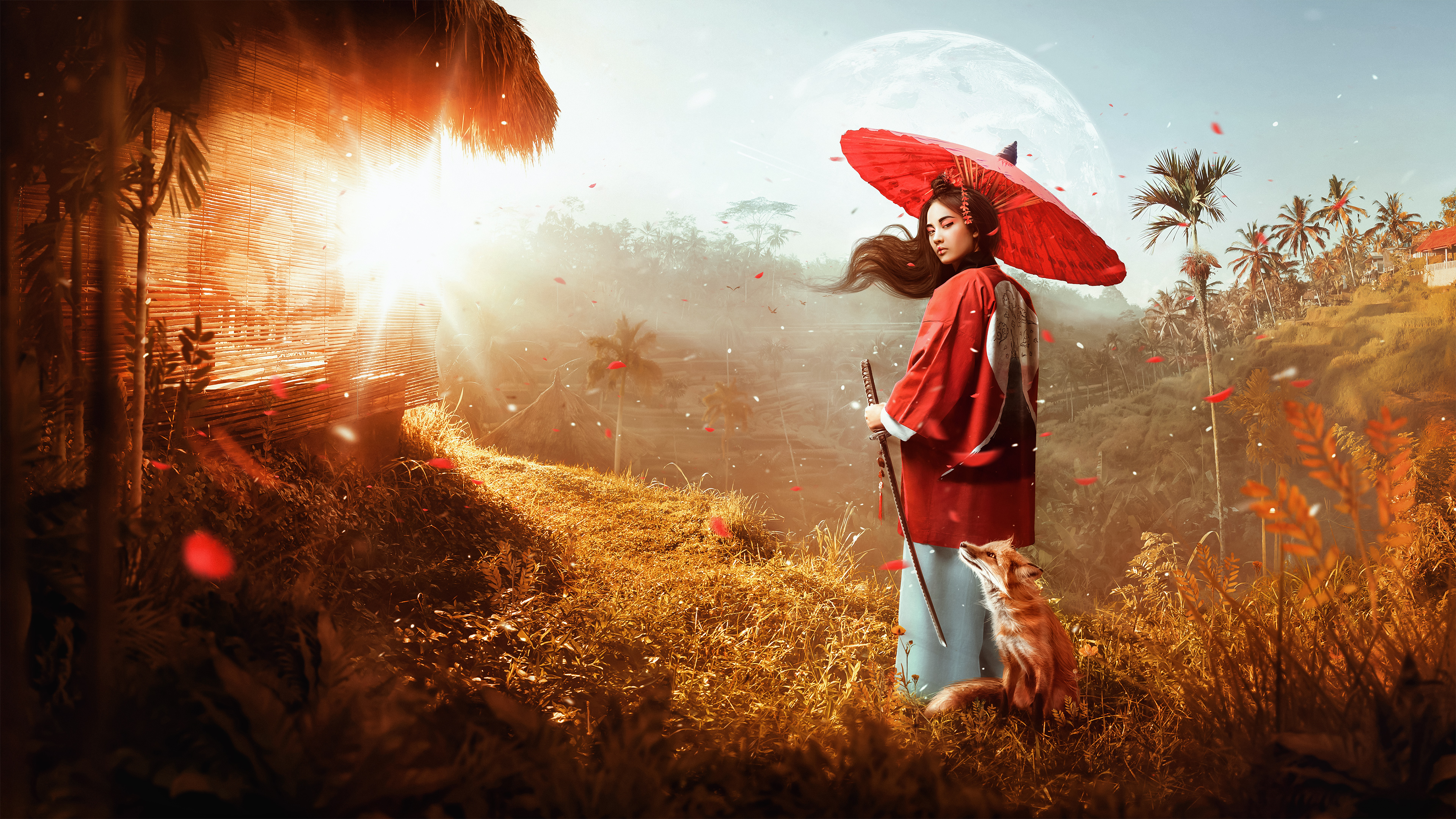 Japanese girl Wallpaper 4K, Japanese culture, Japanese tradition, Samurai, Fantasy