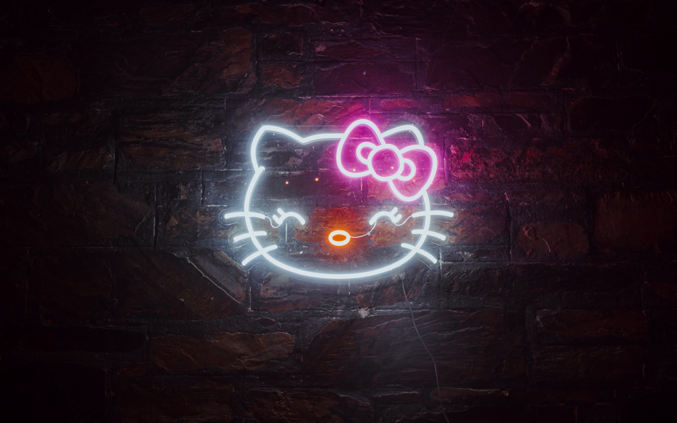 Hello Kitty Wallpaper 4K, Neon sign, Cute cartoon, Glowing