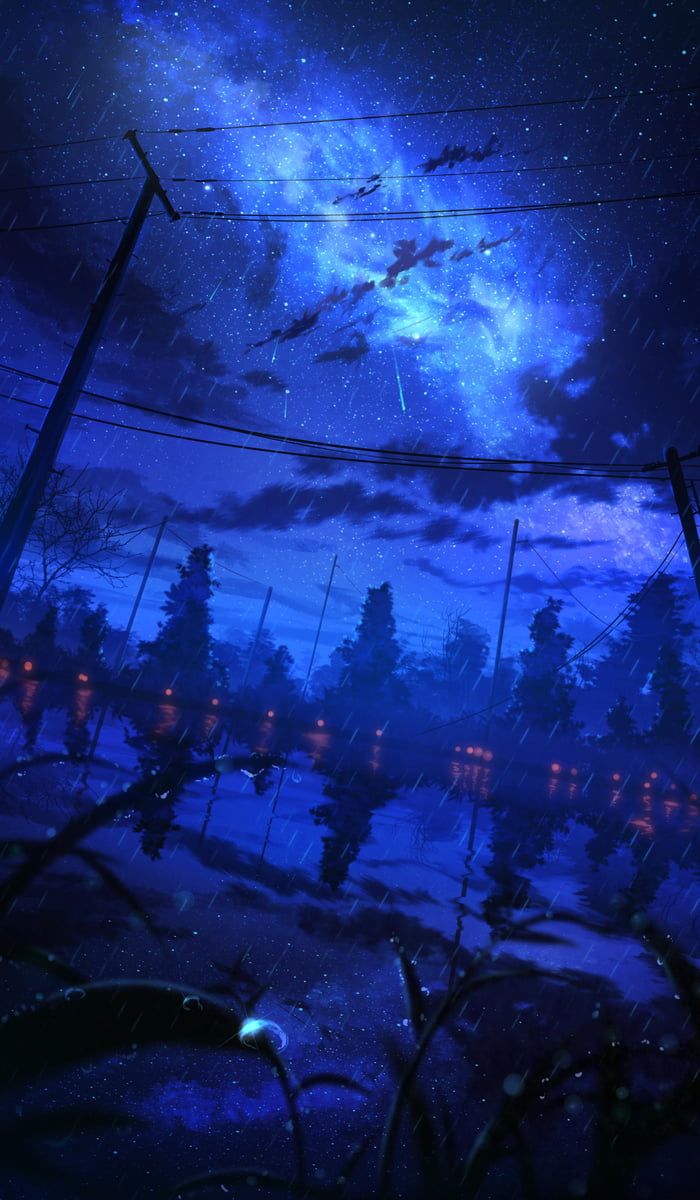 Blue night Wallpaper. Night scenery, Anime scenery, Anime background raining city