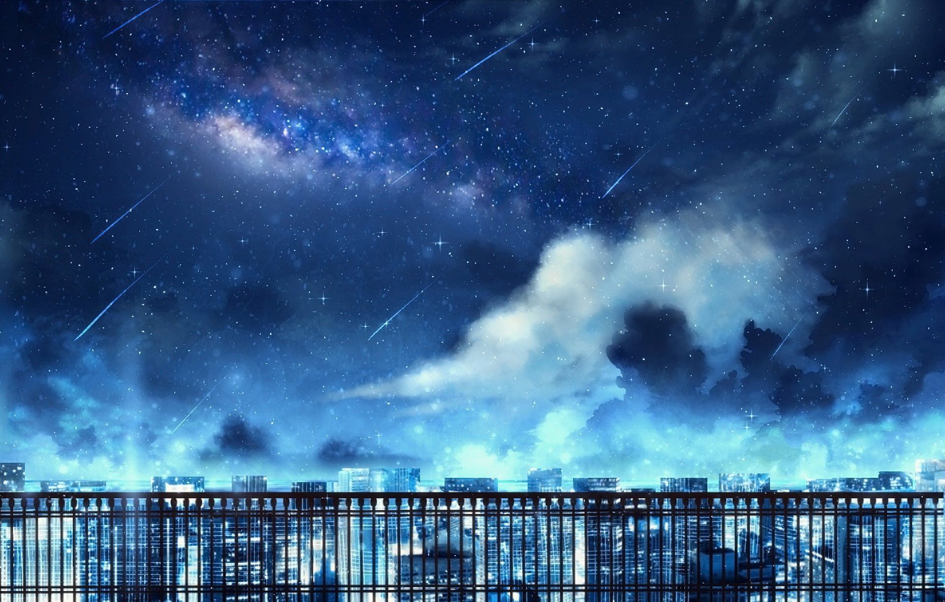 HD wallpaper: Anime, Original, Building, City, Cloud, Comet, Night, Sky, Stars