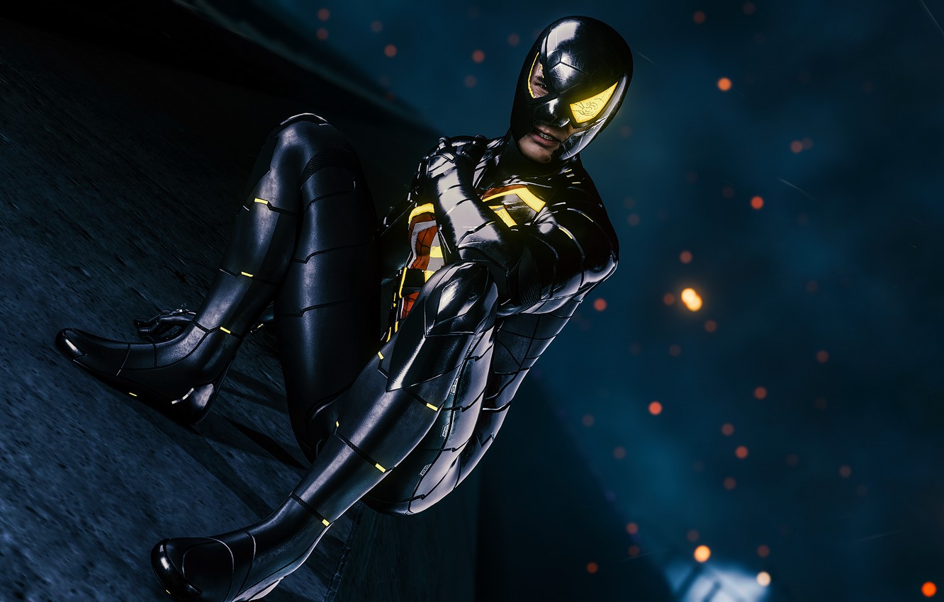 Wallpaper Spider Man, PS4, Spider, Black Suit, Spider Man (PS4), Broken Mask Image For Desktop, Section игры