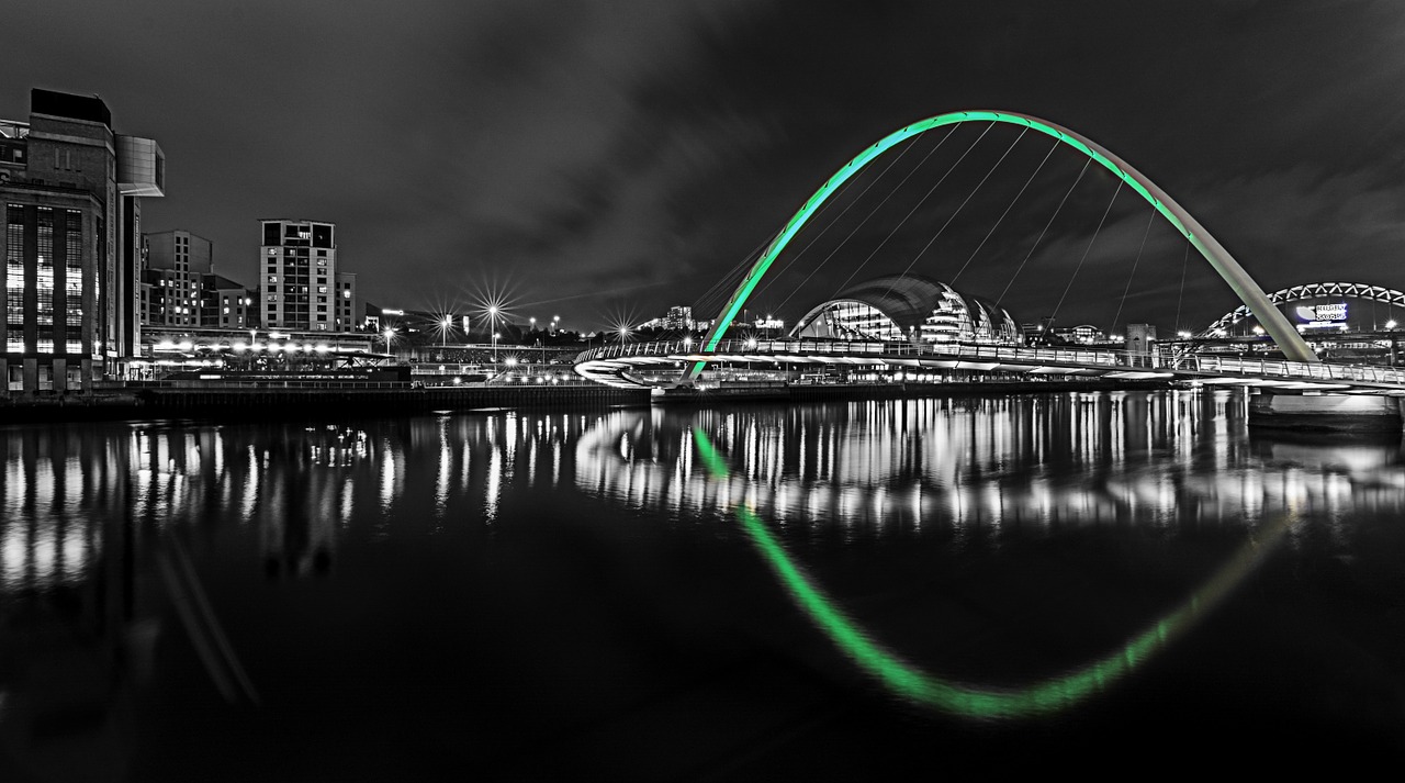 Download free photo of Newcastle, upon tyne, night, reflections, bridge