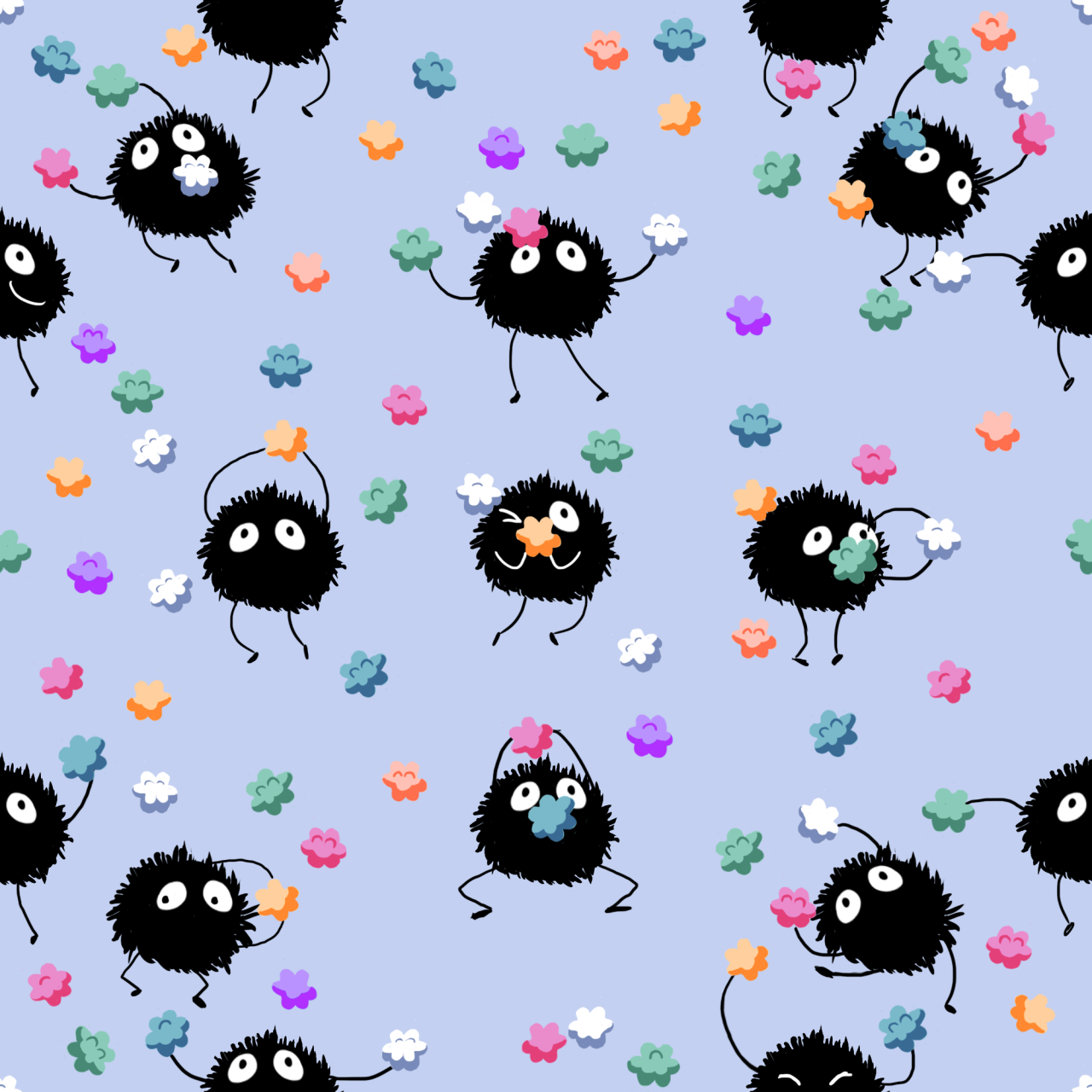 — Soot sprite and konpeito seamless wallpaper. They
