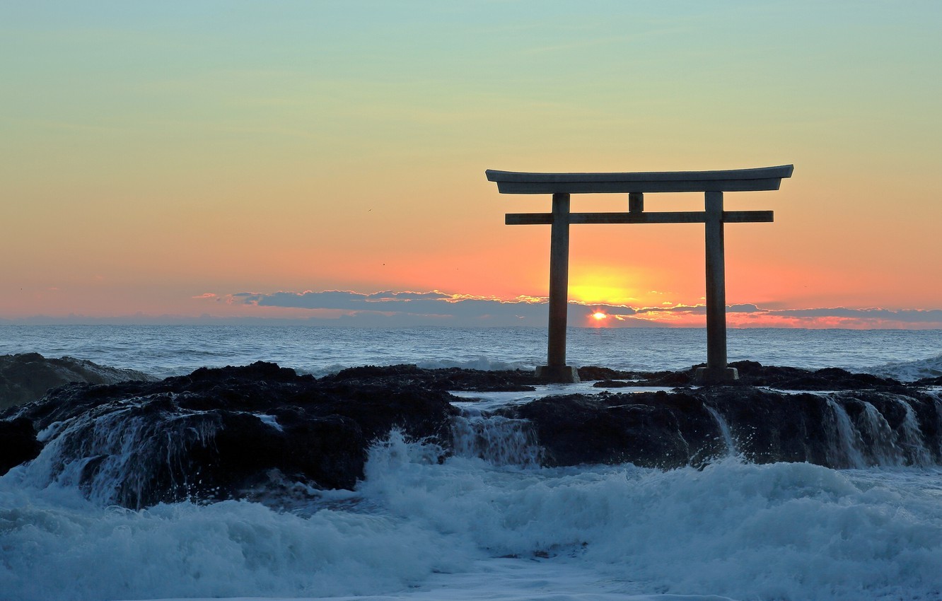 Free download Wallpaper sea sunset gate Japan surf torii image for desktop [1332x850] for your Desktop, Mobile & Tablet. Explore Japanese Torii Wallpaper. Japanese Tattoo Wallpaper, Wallpaper Japanese Garden, Japanese Wallpaper