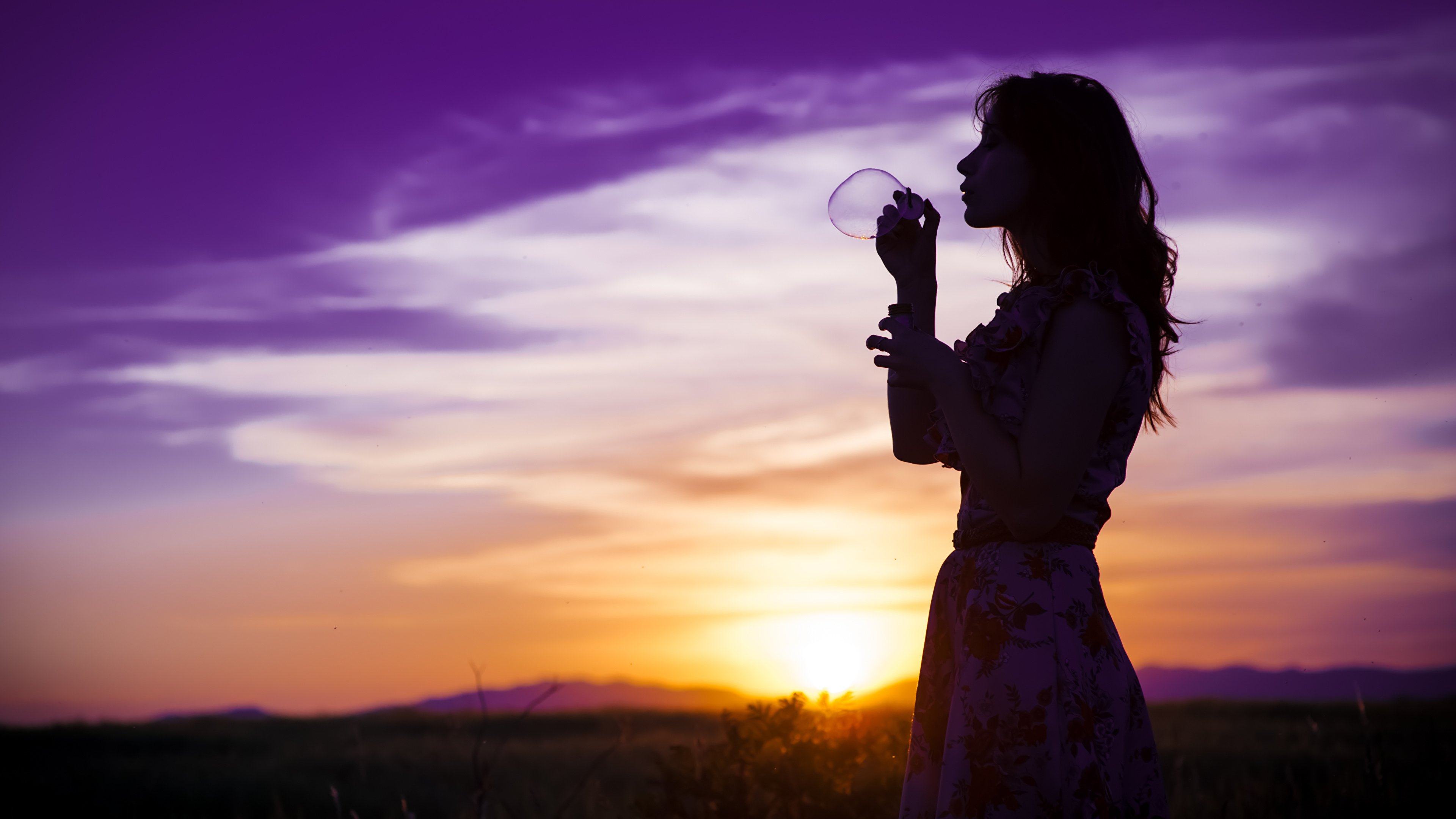 image young woman Sky sunrise and sunset 3840x2160