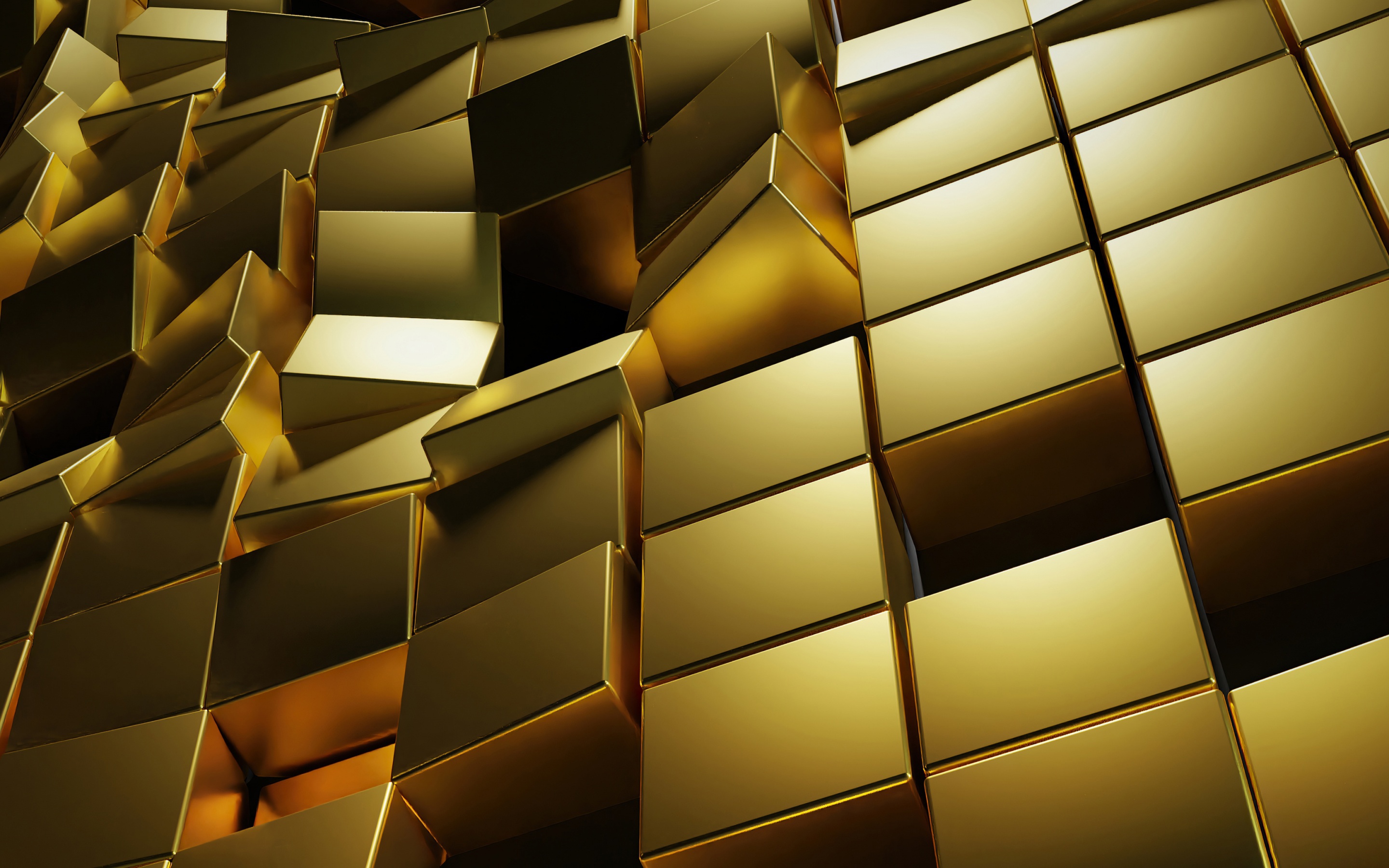 Download wallpaper gold 3D blocks, 3D gold cubes texture, gold cubes, gold 3D background, 3D gold bars for desktop with resolution 2880x1800. High Quality HD picture wallpaper