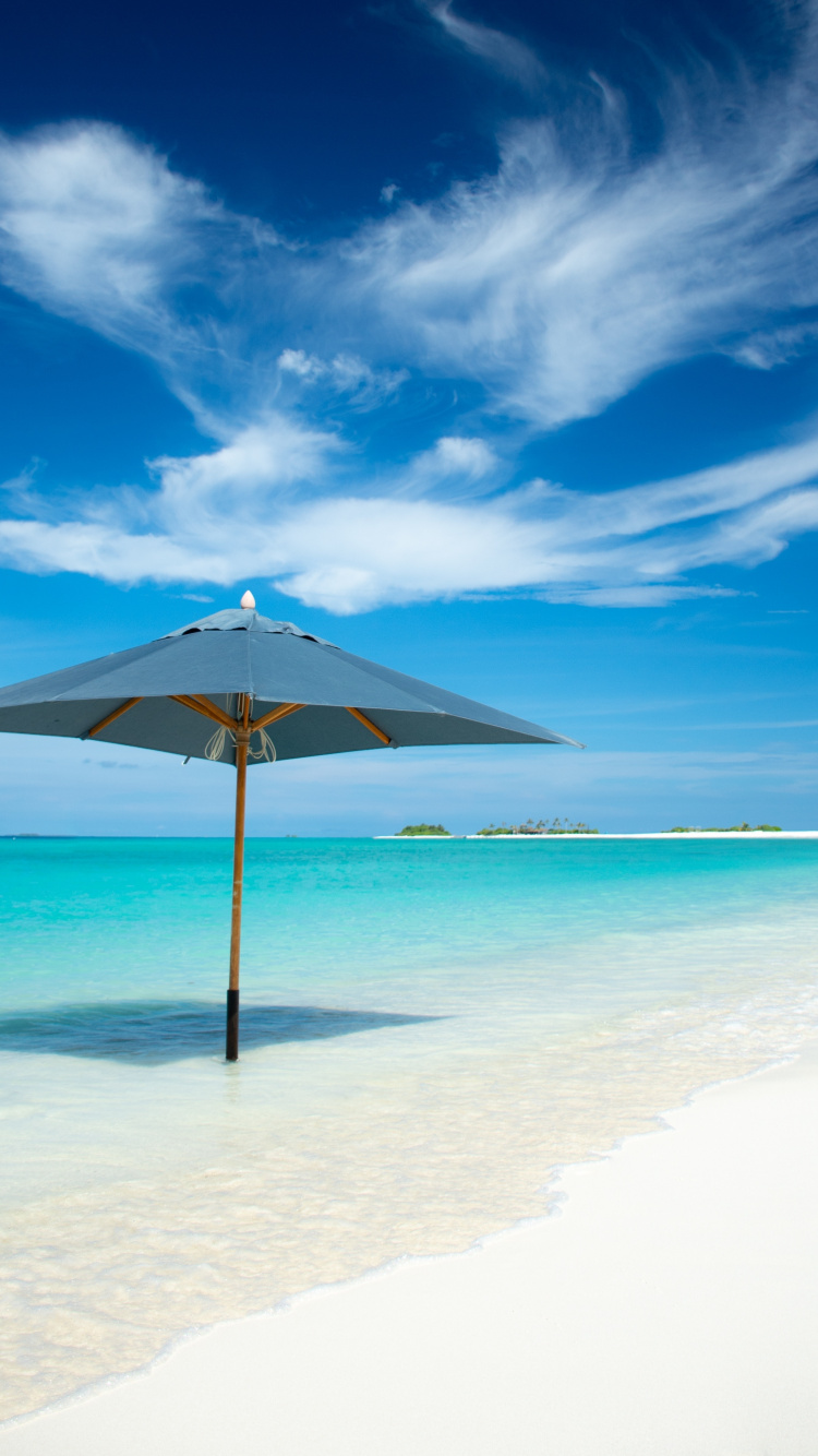 Umbrella, Beach, Tropical Island, Summer, Wallpaper Wallpaper iPhone X