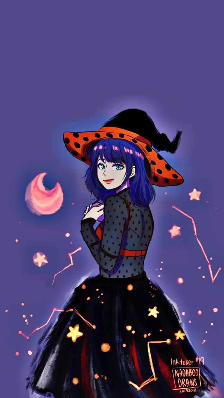 Marinette Halloween Themed Wallpaper Credits to: NADABOO DRAWS (Artist). Esboços bonitos, Personagens dnd, Raparigas anime