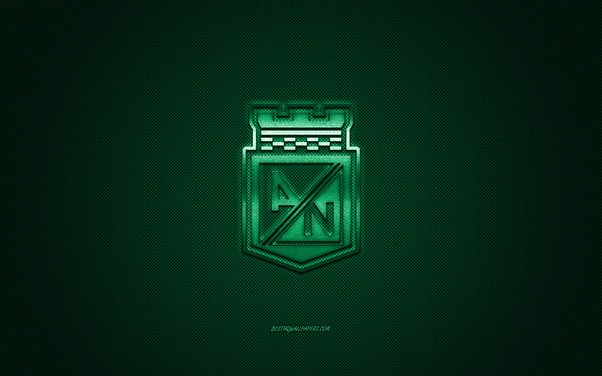 Download wallpaper Atletico Nacional, Colombian football club, green logo, green carbon fiber background, Categoria Primera A, football, Medellin, Colombia, Atletico Nacional logo for desktop with resolution 2560x1600. High Quality HD picture wallpaper