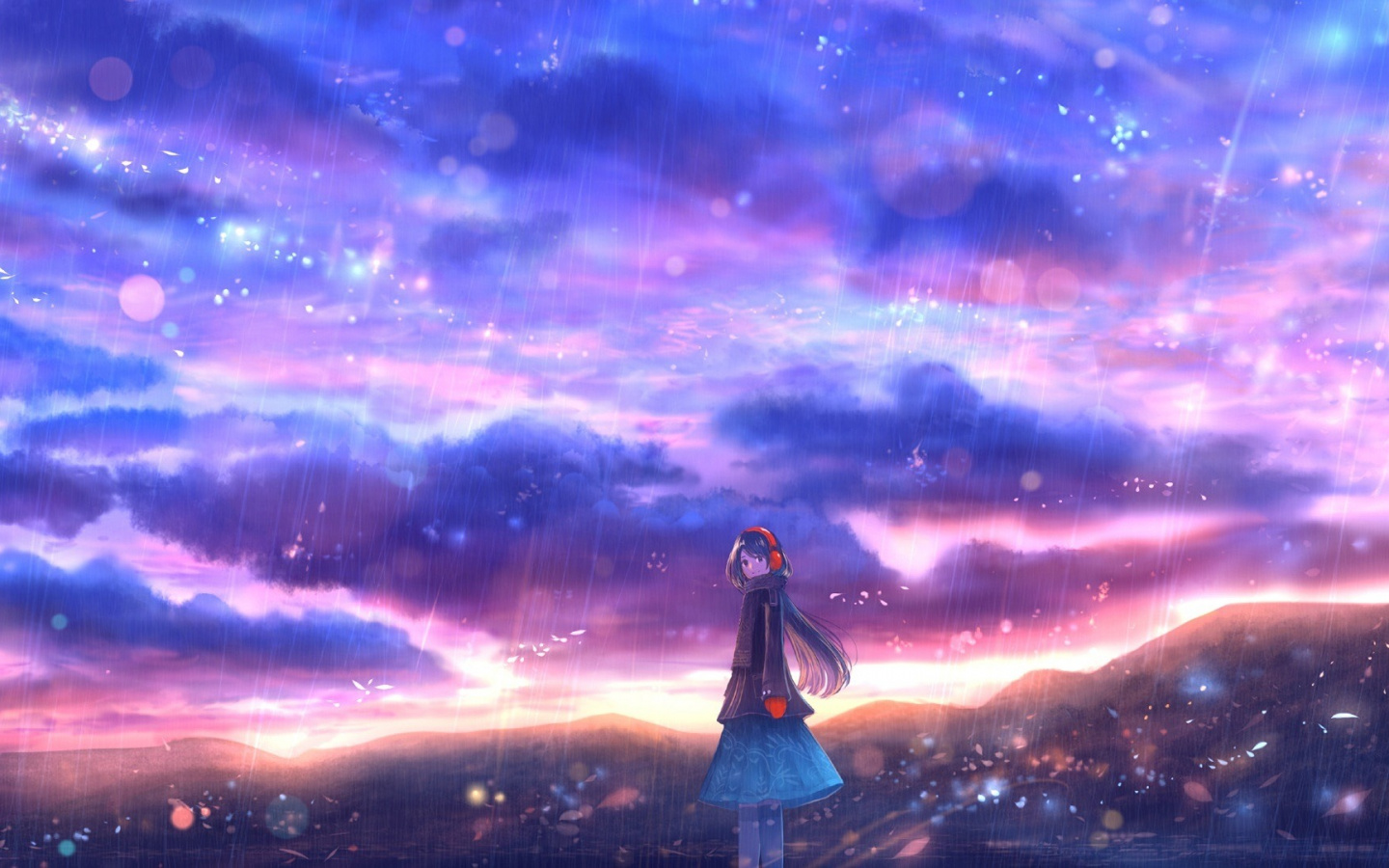 Rain, Clouds, Colorful, Sky, Anime Girl, Wallpaper Colorful Sky Background